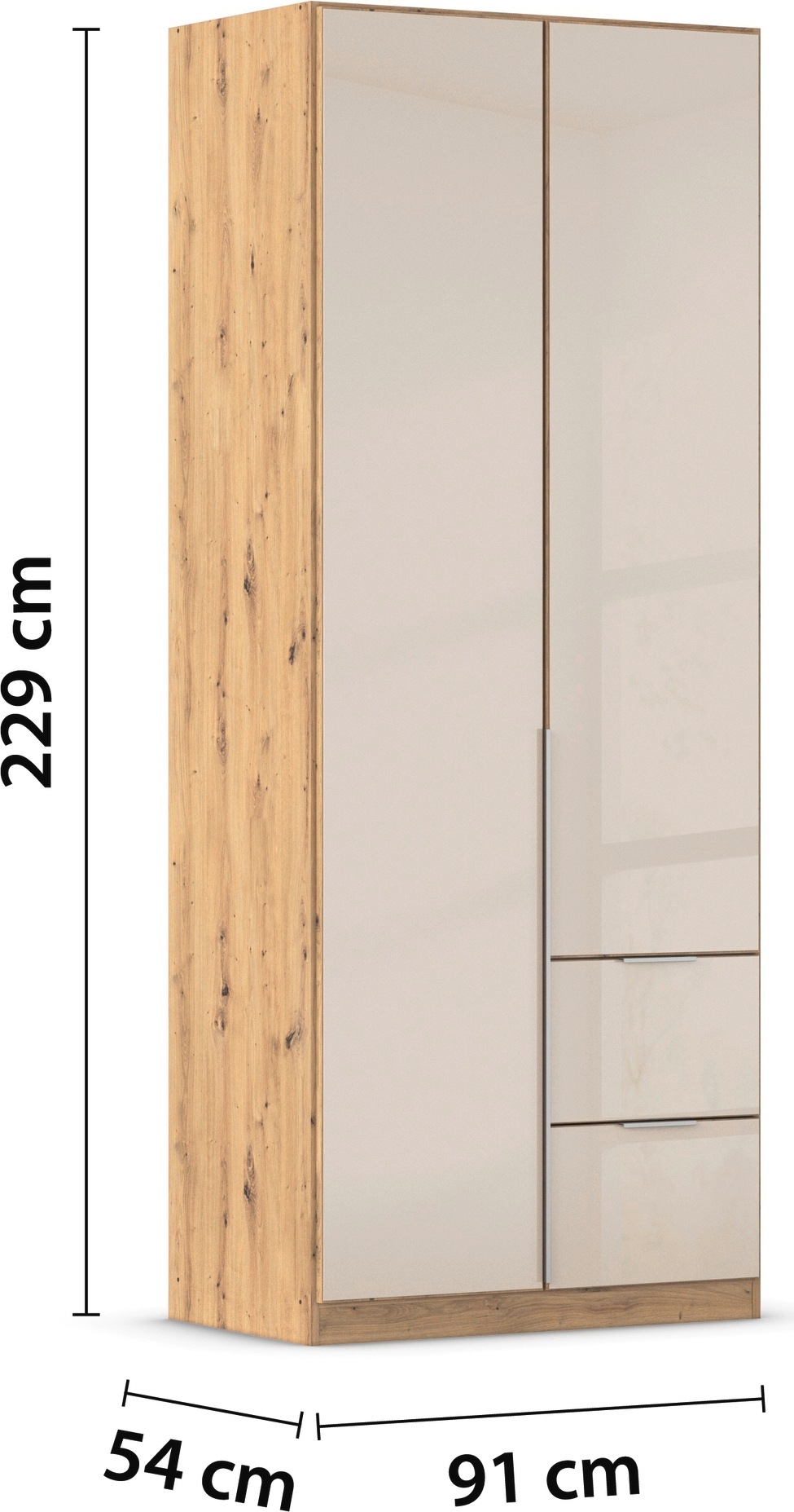 rauch Drehtürenschrank »Kleiderschrank Kleiderschränke Schrank Garderobe AGORDO mit Glasfront«, (in zwei Griff-Farben, Breiten 91-360 cm), mit Außenschubkästen, in 7 Breiten und 2 Höhen MADE IN GERMANY