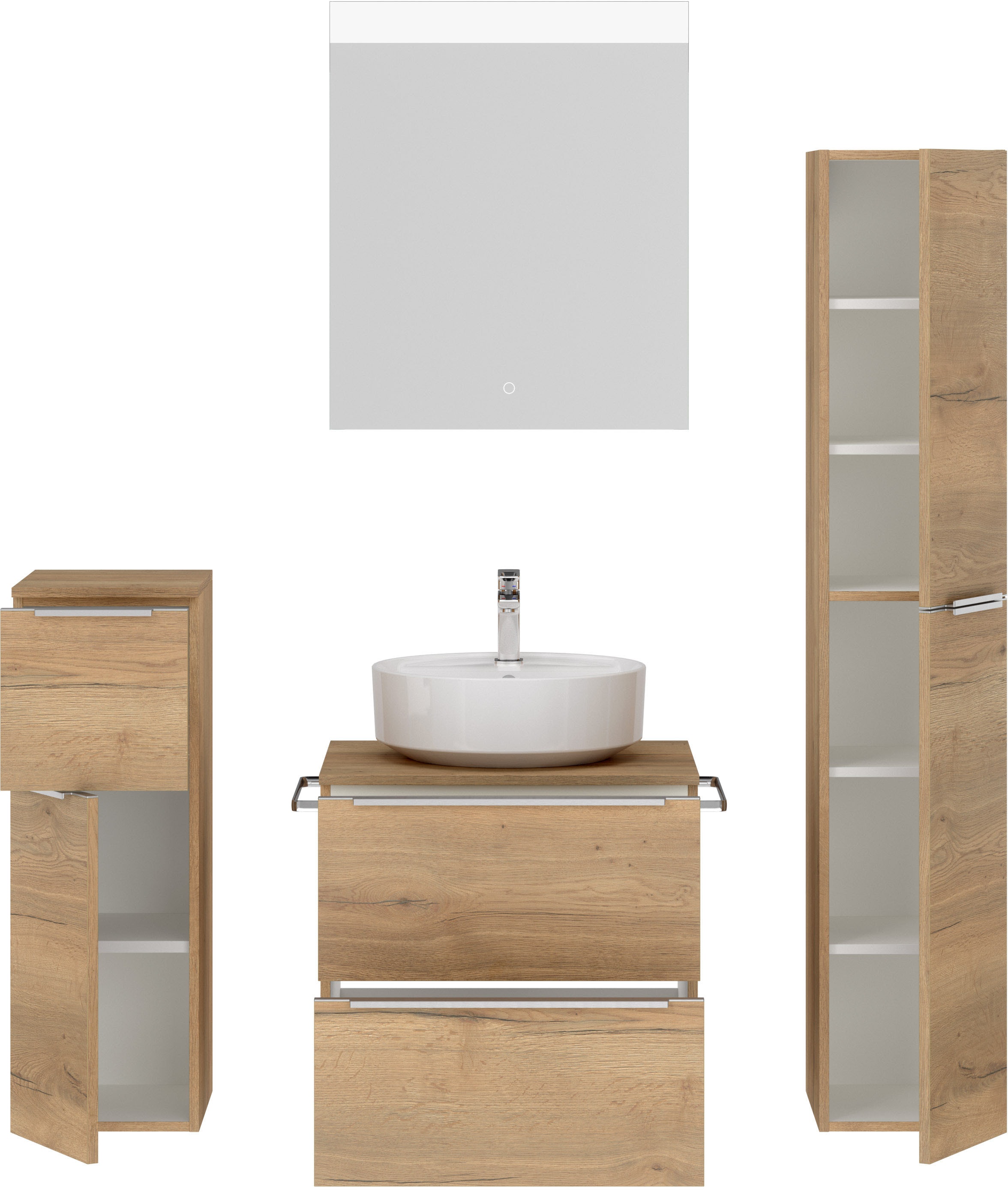 nobilia® Badmöbel-Set »Alvene«, (4 St., vormontiert, mit Soft-Close), inkl. Spiegel mit Touch-Sensor, in vier Breiten