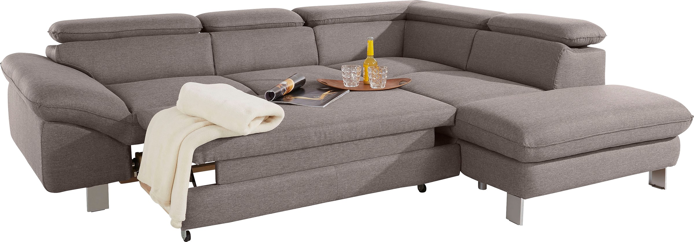 COTTA Polstergarnitur »Driver L-Form«, (Set, 2 tlg.), Set bestehend aus: Ecksofa mit Kopfteilverstellung & Hocker