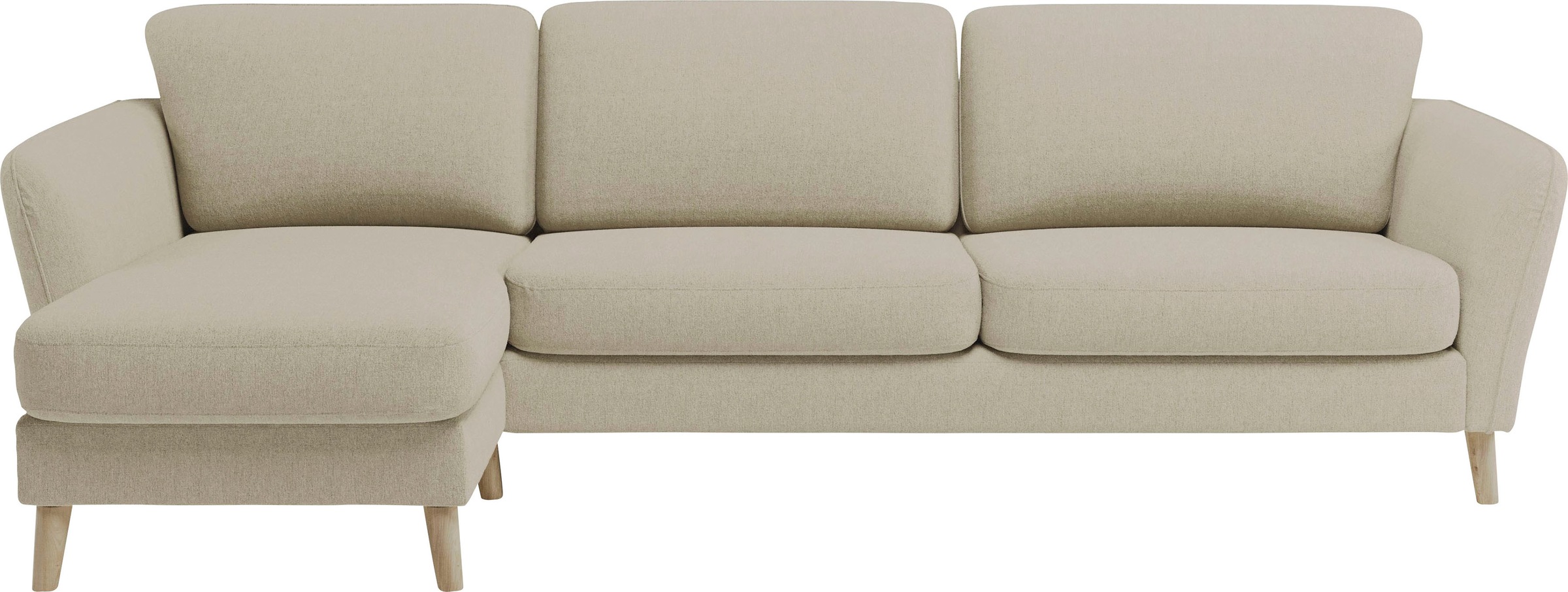Home affaire Ecksofa »MARSEILLE (279/152cm),L-Form, Rec. rechts/links, verschiedene Bezüge«, Massivholzbeine Eiche, Landhausstil, Wellenunterfederung