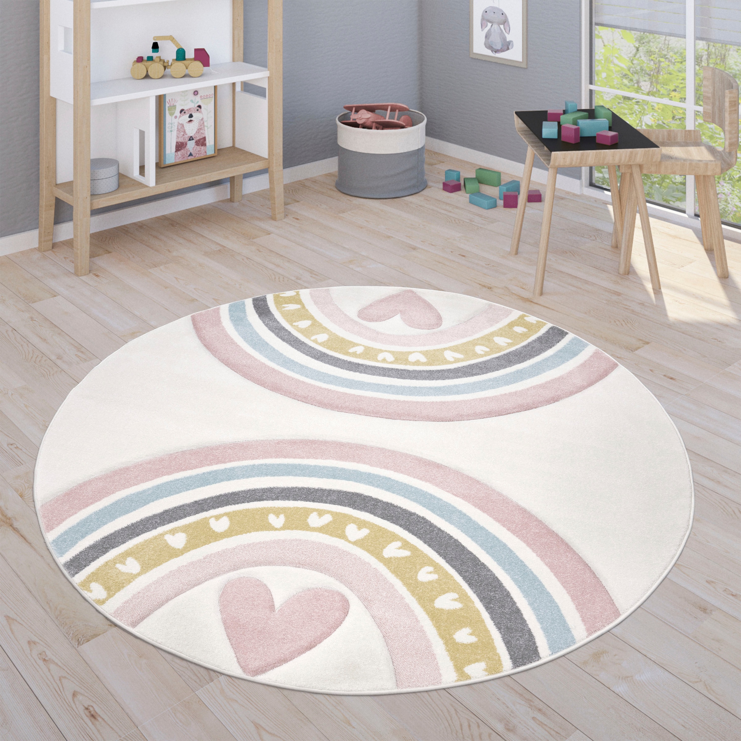 Runder Teppich für Kinderzimmer 120 cm Regenbogen