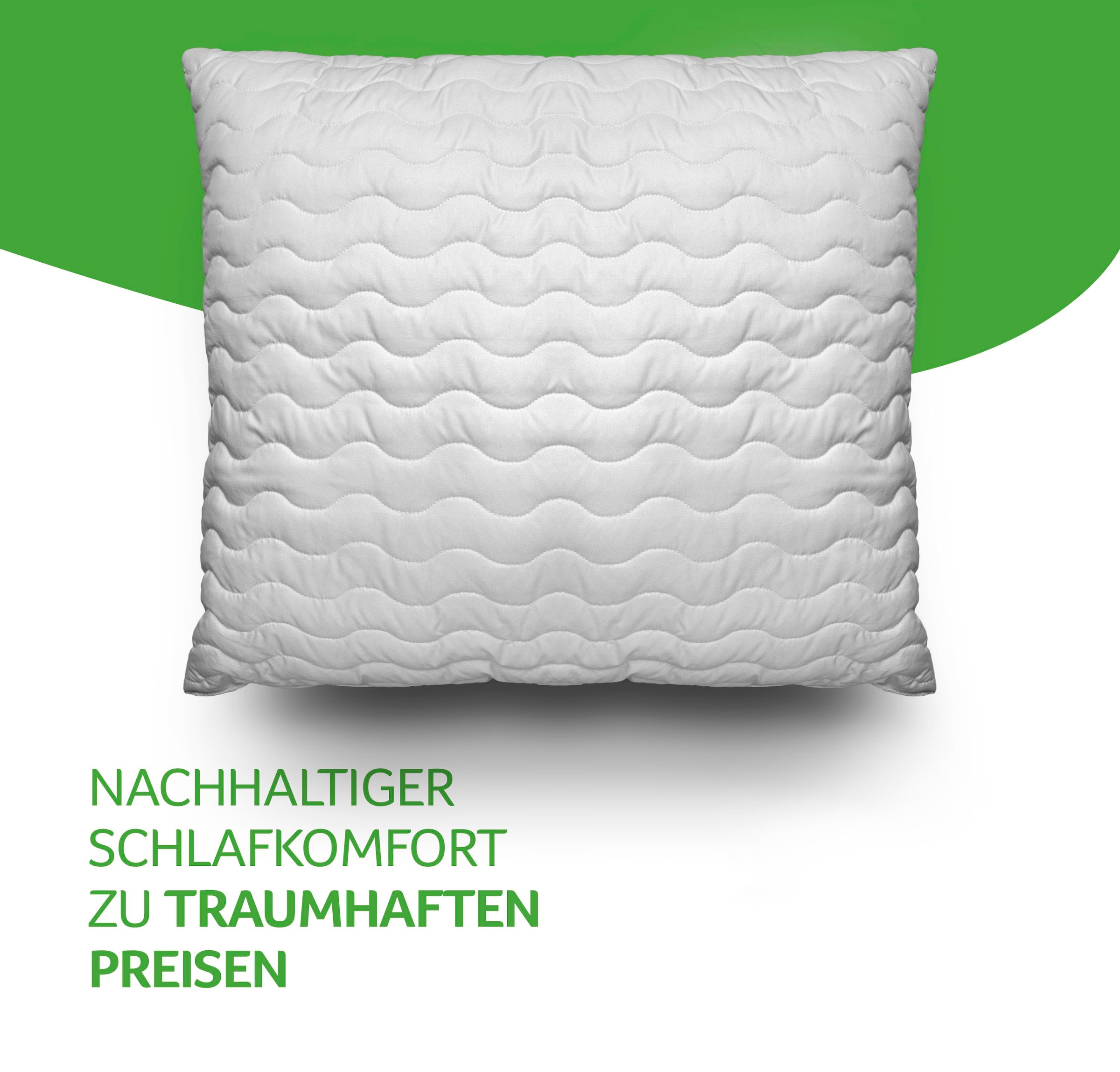 John Cotton Kopfkissen »Julia, Kissen ist Made in Green«, Füllung: Polyester, Bezug: 100% Polyester, (1 St.), Kopfkissen 40x80 cm, 80x80cm, kochfest 95°C, sehr flauschig