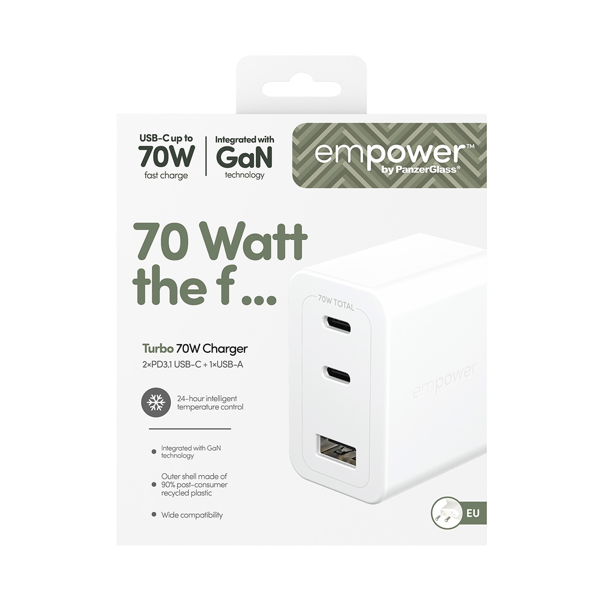 empower by PanzerGlass USB-Ladegerät »Turbo 70 W Charger 2x USB-C 1x USB-A EU-Plug«