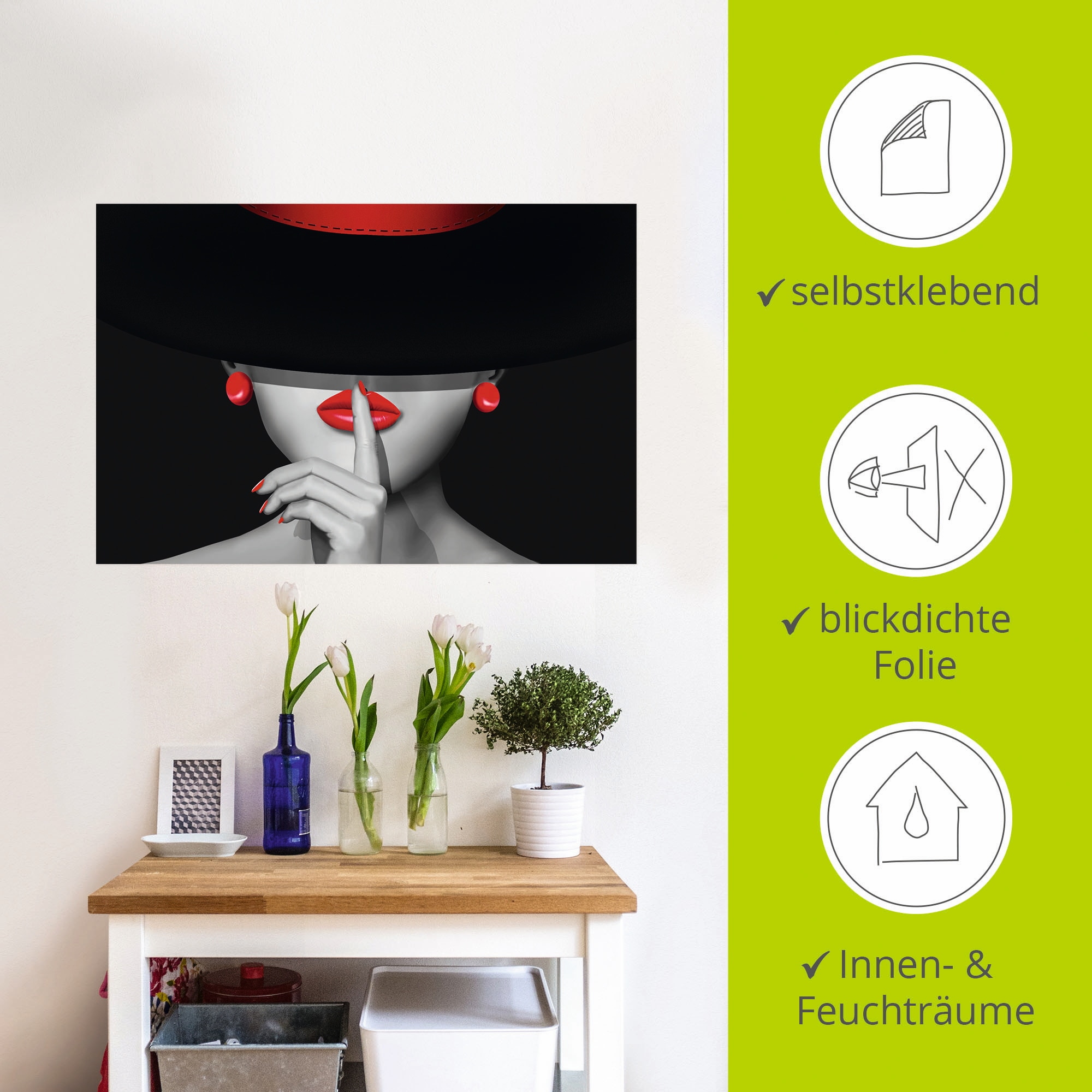 Artland Wandbild »Sei still«, Frau, (1 St.), als Alubild, Outdoorbild, Leinwandbild, Poster, Wandaufkleber