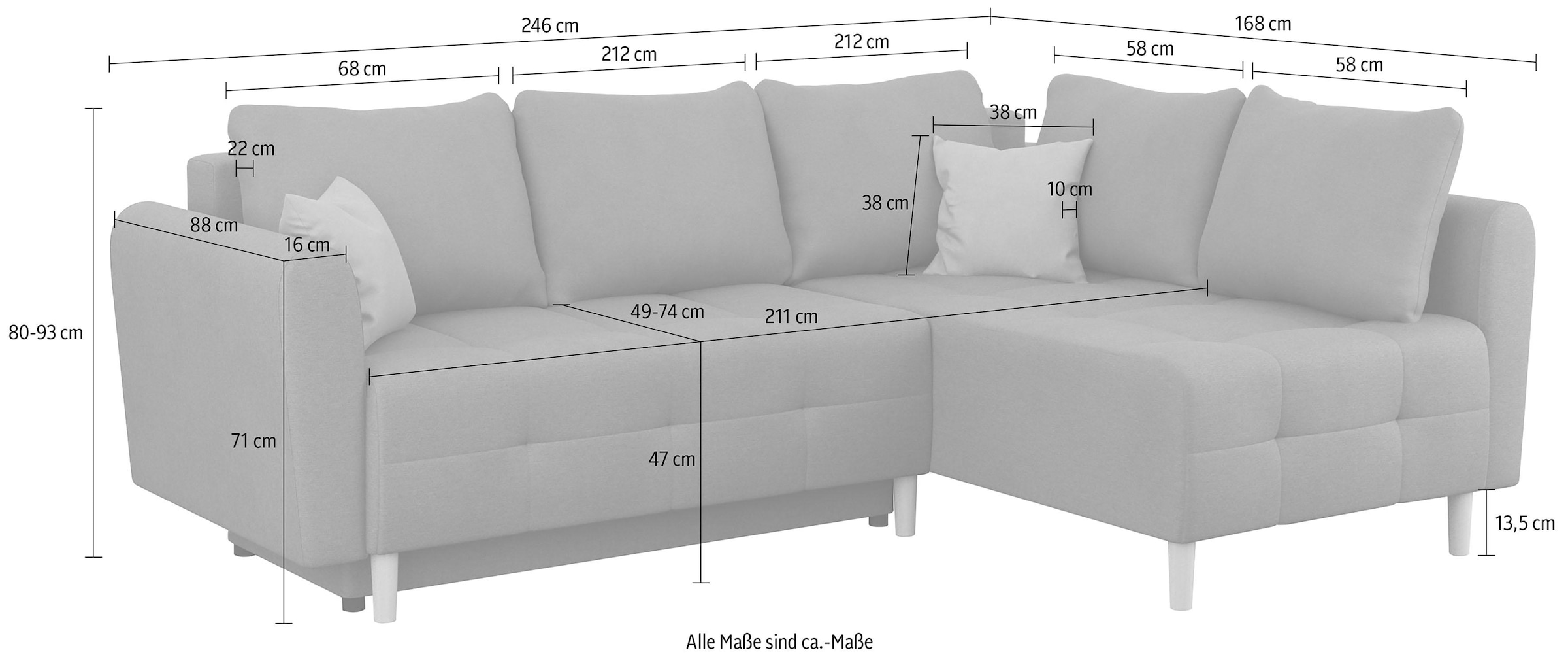Home affaire Ecksofa »Nordic L-Form«, mit Bettfunktion und Bettkasten, Steppung, Federkern, 2 Zierkissen