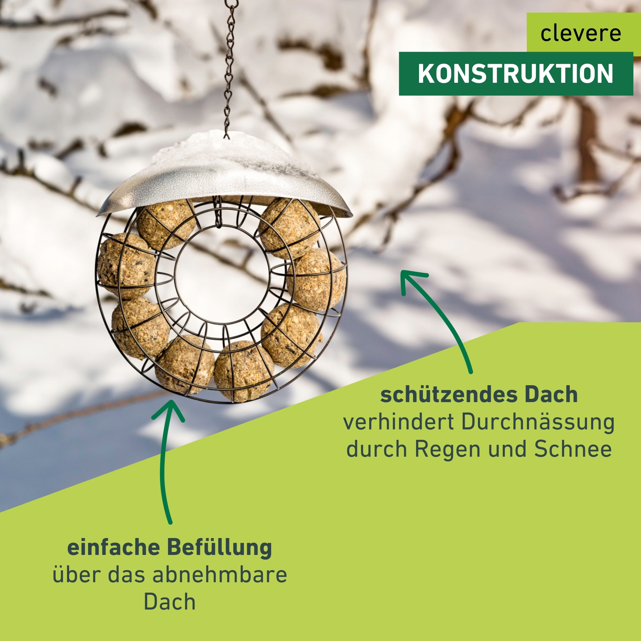 Windhager Vogelhaus »Meisenknödelhalter Friends, Futterspender aus robustem Metall« Vogelfutterhalter inkl. Aufhängung, Füllvolumen 8-10 Meisenknödel