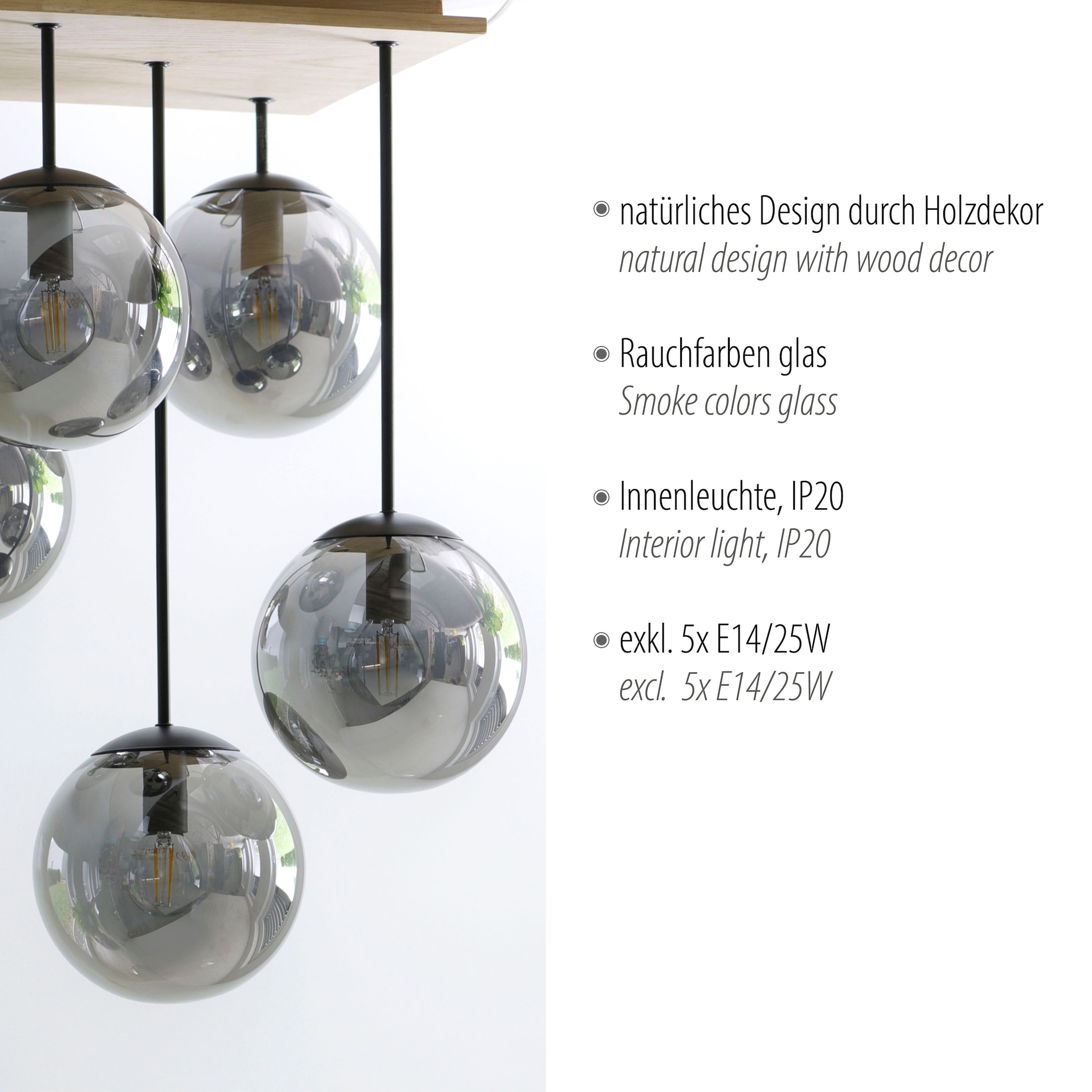 JUST LIGHT Deckenleuchte »GREEN WIDO«, 5 flammig, Leuchtmittel E14 | ohne Leuchtmittel