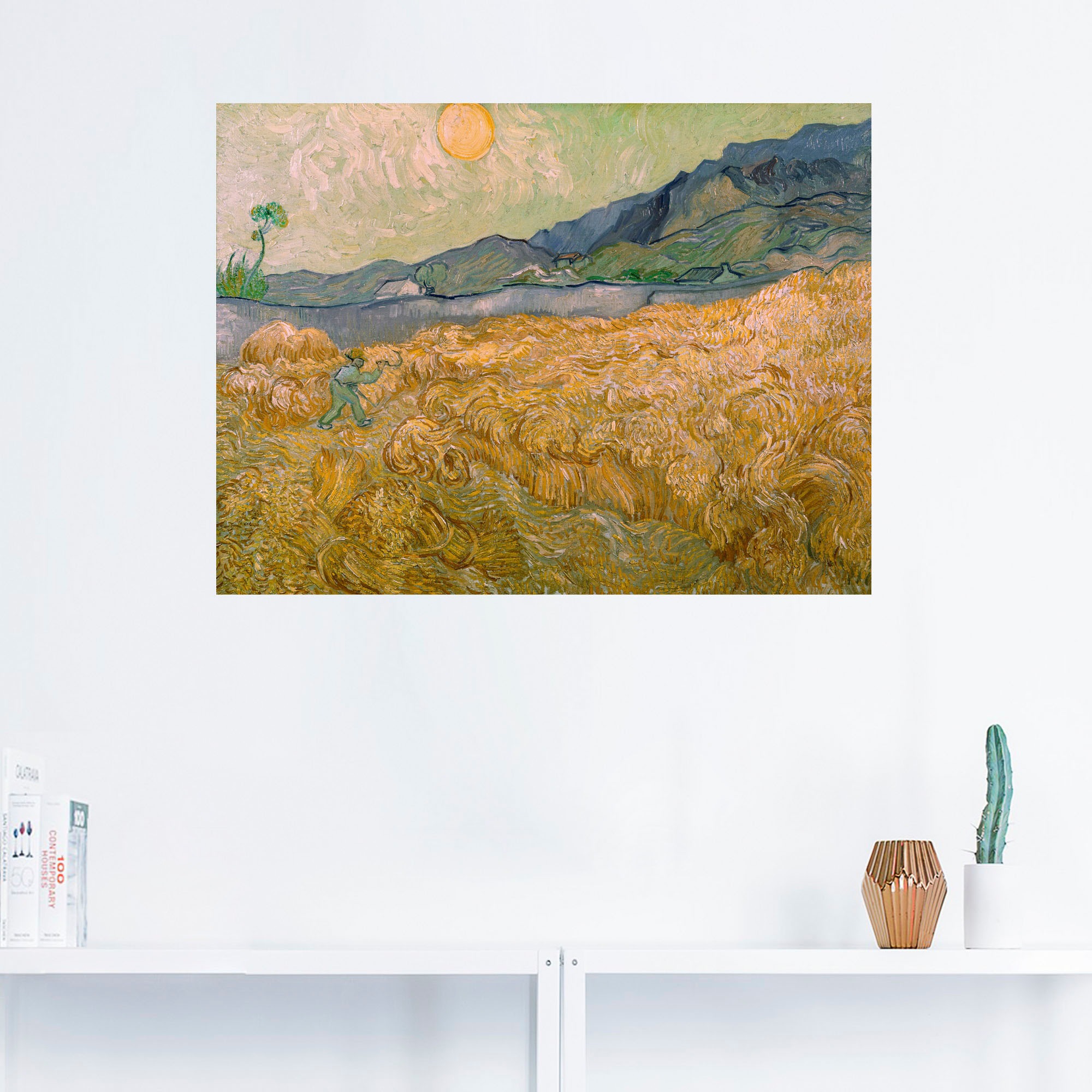 Artland Wandfolie »Weizenfeld mit Schnitter bei aufgehender«, Felder, (1 St.), selbstklebend