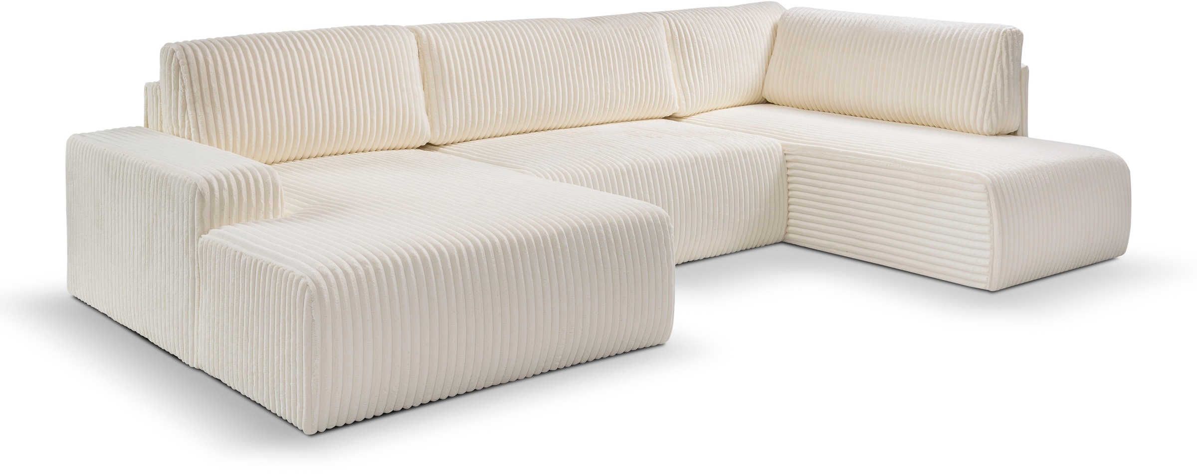 WERK2 Wohnlandschaft »Rotterdam-U, U-Form, in kuschelweichem Cord oder Breitcord«, Design Sofa mit Schlaffunktion & Bettkasten, Breitcord, Creme