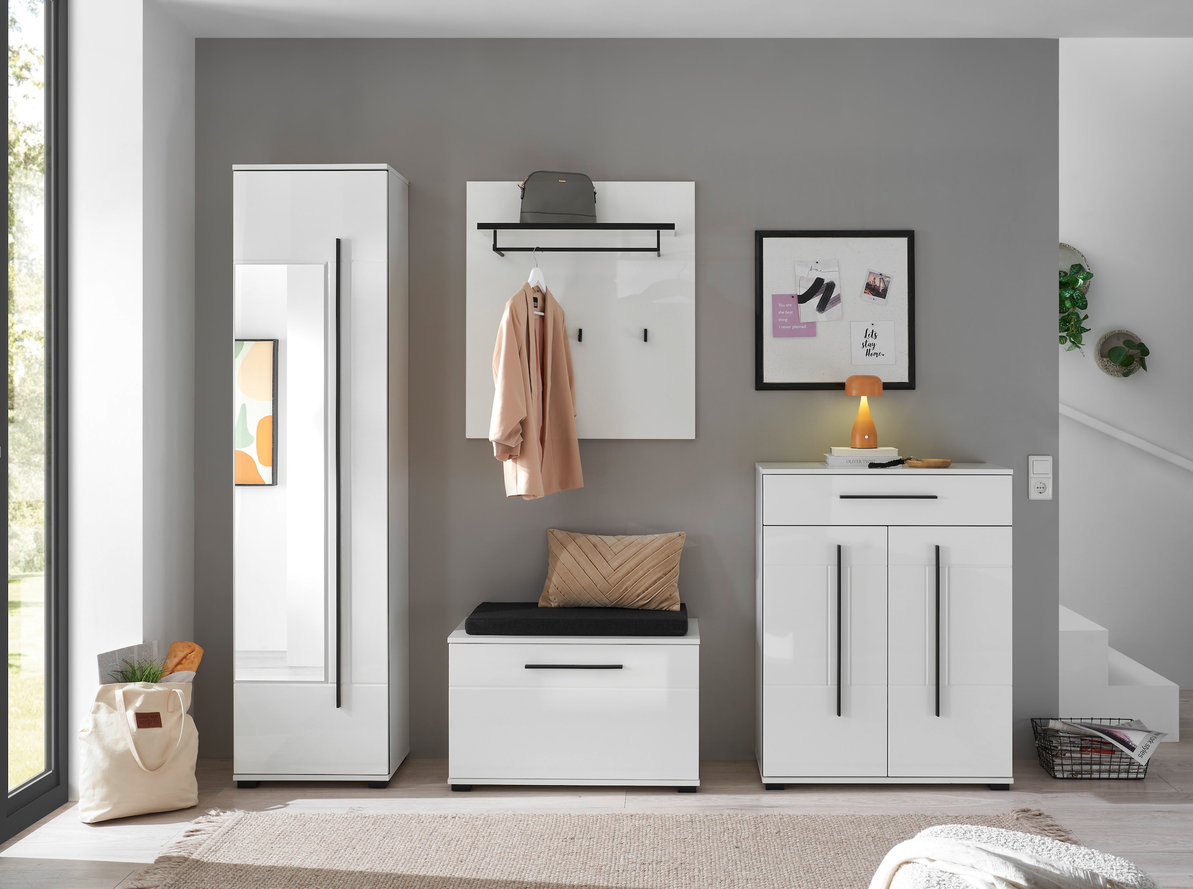 Home affaire Polsterbank »Cantara, Garderobenbank mit Klappe, Sitzbank in zwei Farben« 2 Stk. tlg. inkl. Sitzkissen, Platz für ca. 6 Paar Schuhe, 80 cm breit