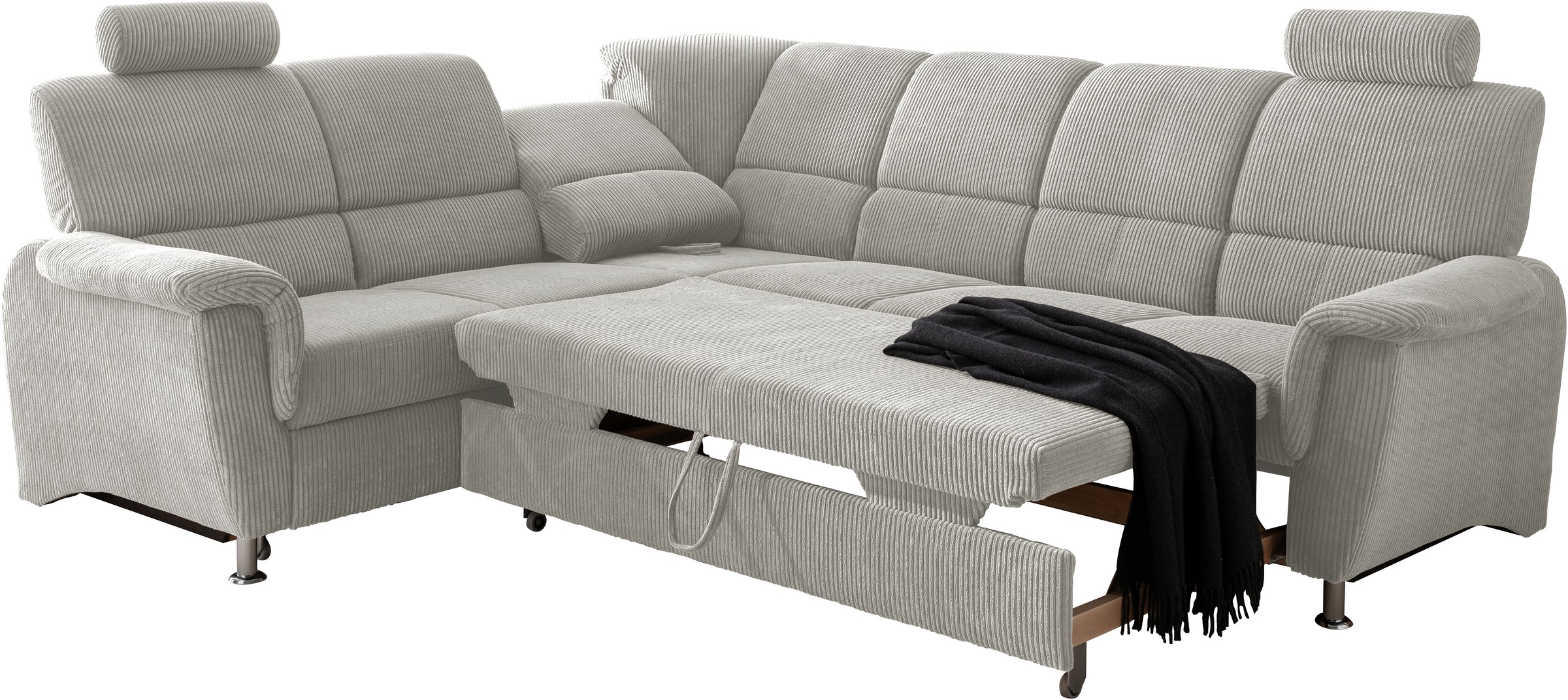 Home affaire Ecksofa »Pisa L-Form, mit Schlaffunktion, Stauraum, 2x höhenverstellbare«, Kopfstützen und Relaxfunktion im Eckelement