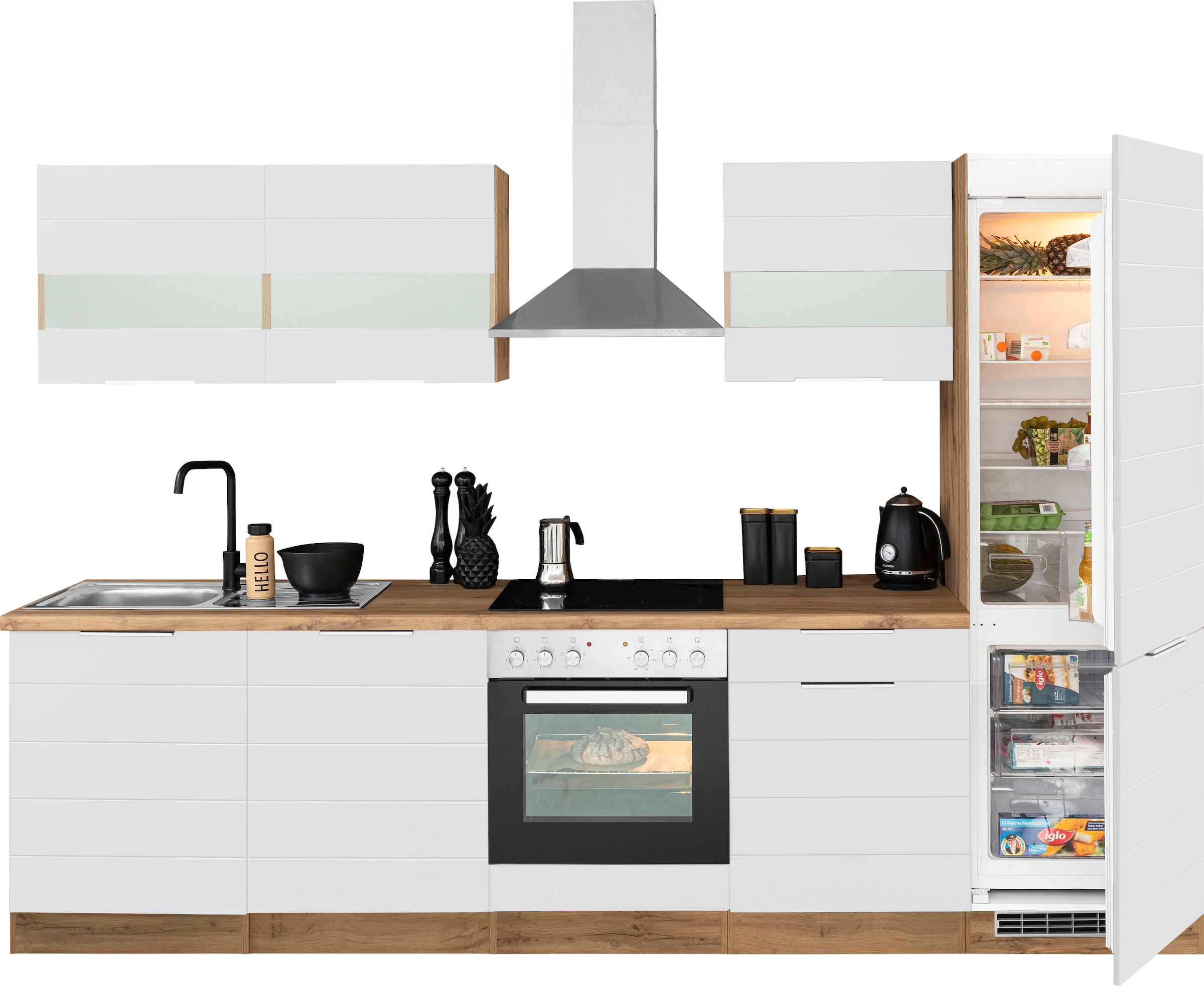 KOCHSTATION Küchenzeile »KS-Luhe« 300 cm breit, wahlweise mit oder ohne E-Geräten, gefräste MDF-Fronten