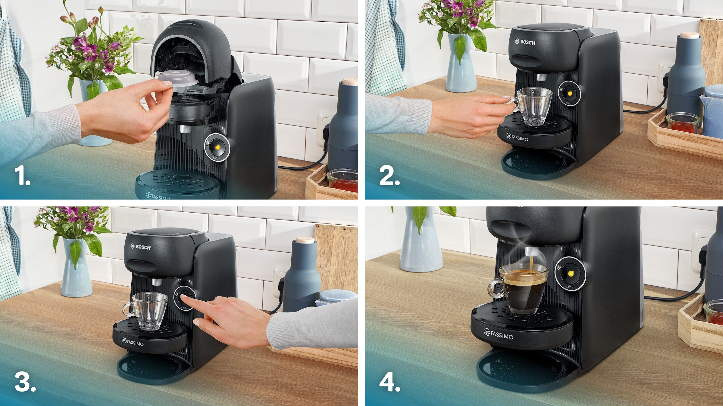 TASSIMO Kapselmaschine »finesse friendly TAS162E, intensiverer Kaffee auf Kopfdruck«, One-Touch Bedienung, über 70 Getränke, nachhaltig, schwarz/schwarz