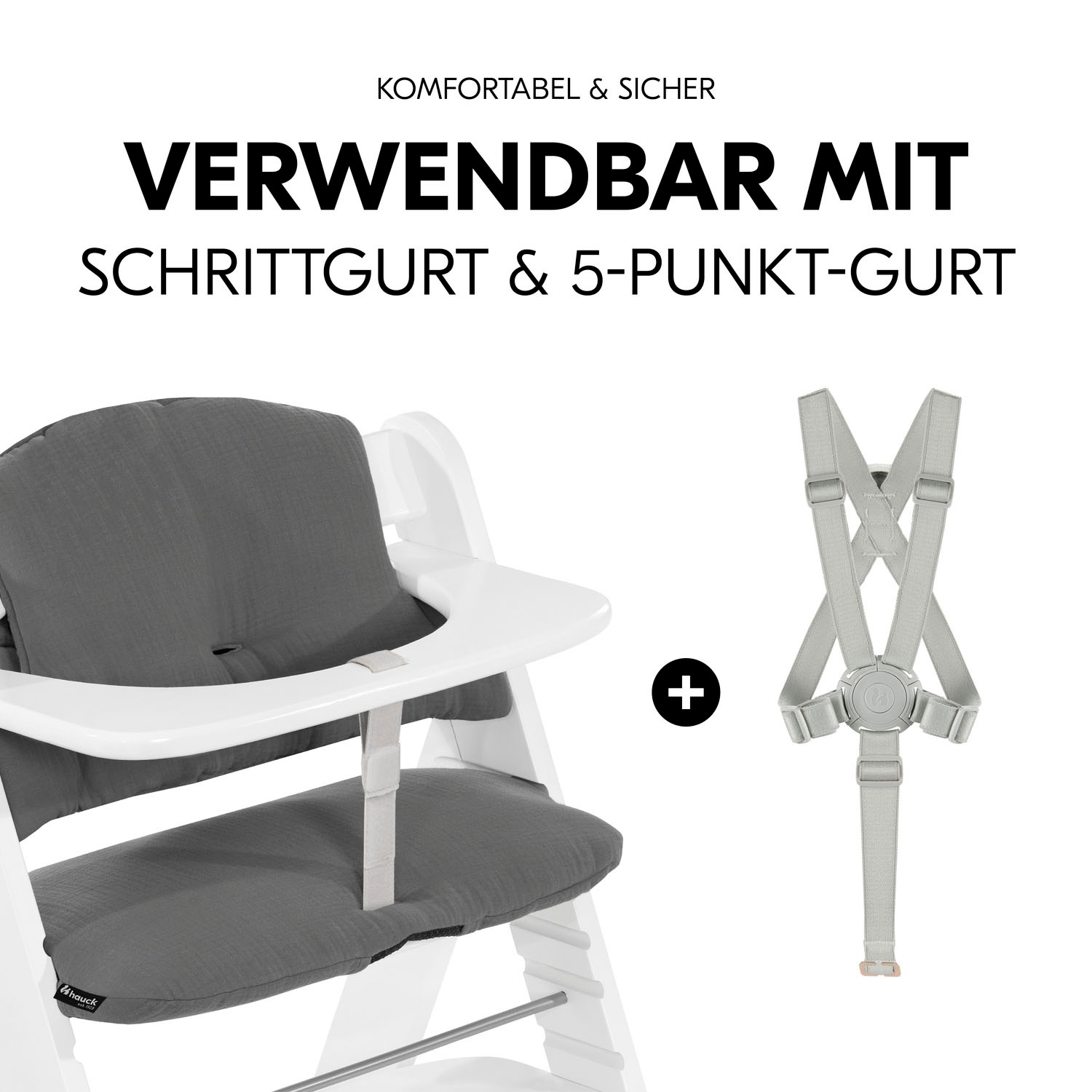 Hauck Kinder-Sitzauflage »Highchair Pad Select Muslin, dark Grey«, für die hauck Holzhochstühle Alpha+, Beta+ und Arketa