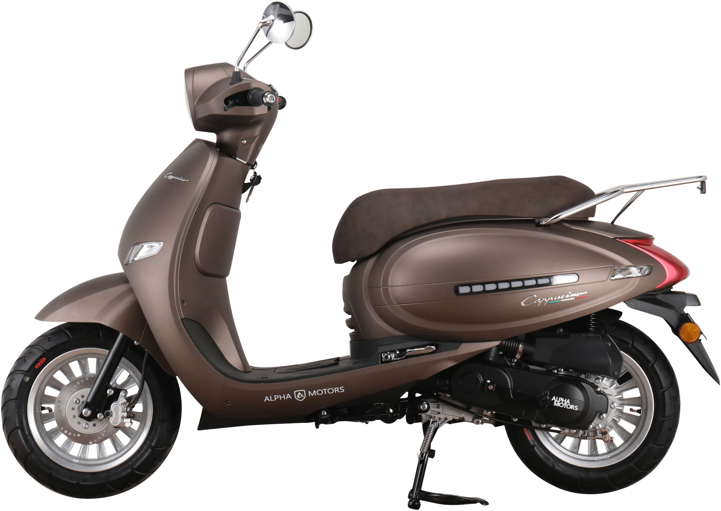 Alpha Motors Motorroller »Cappucino 50 ccm 25 km/h EURO 5 mattbraun«, 50 cm³, 25 km/h, Euro 5, 2,72 PS, LED-Leiste vorne und hinten, mit USB-Anschluss und Lenkerschloss