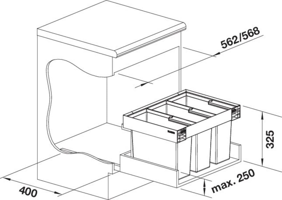 Blanco Einbaumülleimer »FLEXON II Low 60/3«, 3 Behälter, Abwaschbare und entnehmbare Eimer