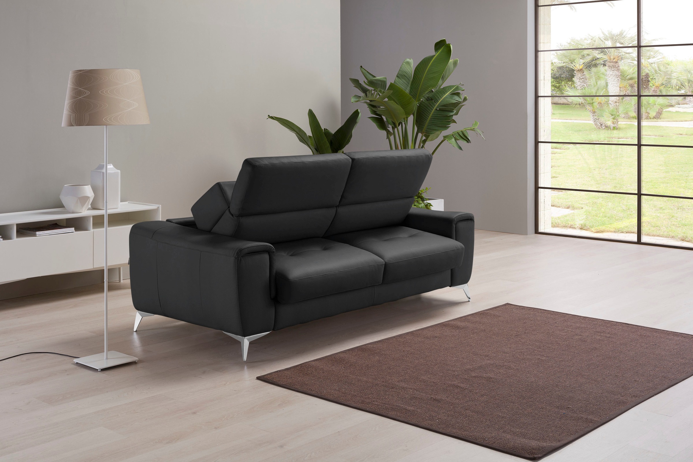 Egoitaliano Schlafsofa »Francine Designsofa, Loungesofa mit Dauerschlaffunktion, Breite 233 cm«, mit Bettfunktion, Leder BULL, schwarz, Fußfarbe chrom