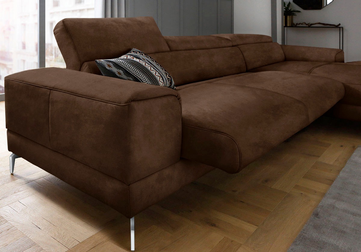 W.SCHILLIG Ecksofa »piedroo, Designsofa mit tollem Sitzkomfort, elegant und bequem, L-Form«, Kopfteilverstellung, wahlweise mit Sitztiefenverstellung, Breite 343cm