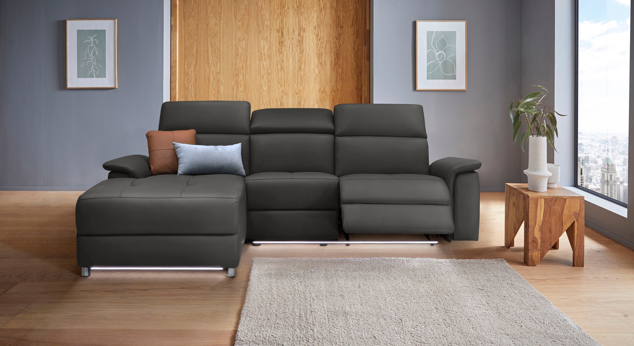 Home affaire Ecksofa »Pareli, L-Form, 259cm,m. Recamiere, Echtleder, Kunstl günstig online kaufen