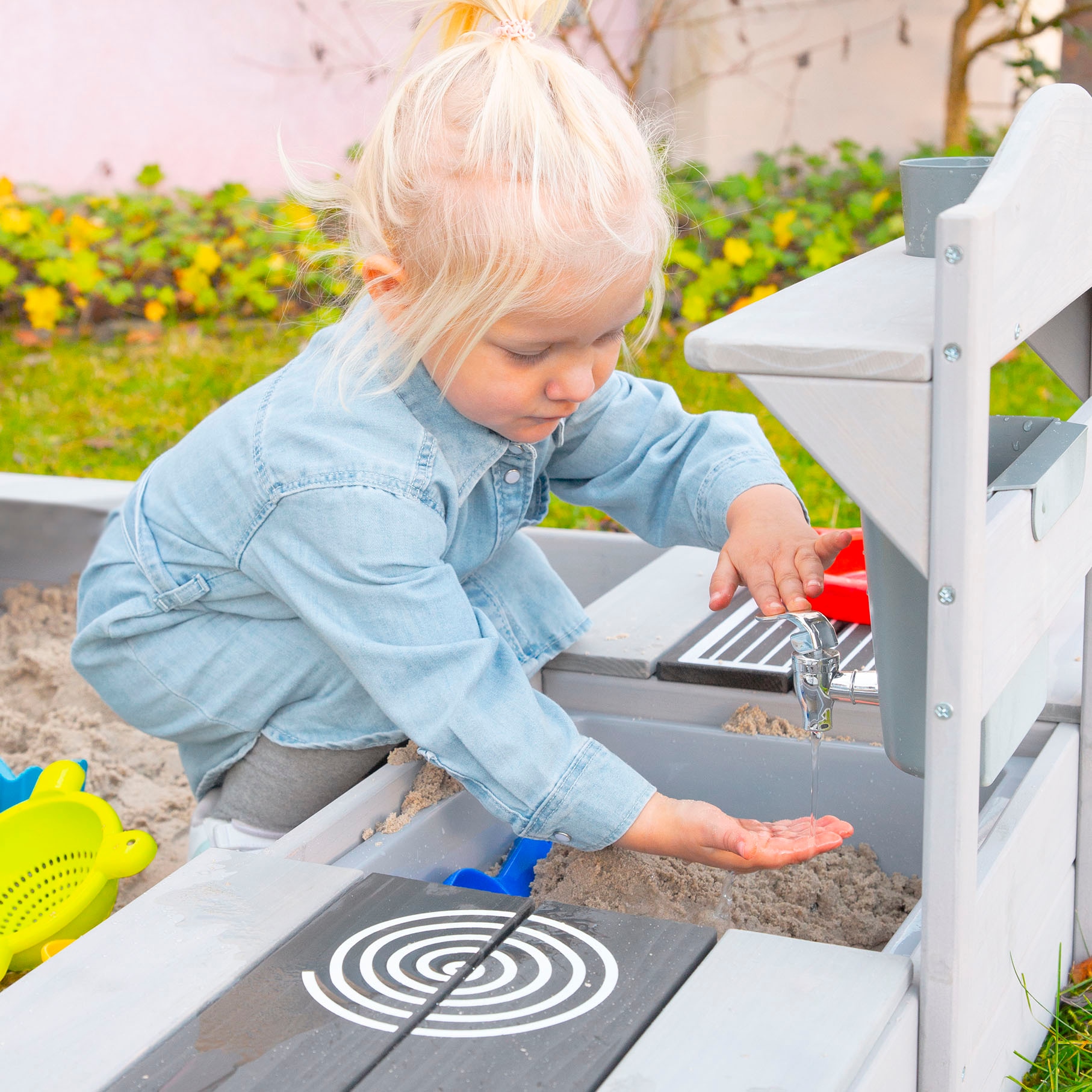 roba® Sandkasten »117 x 118 x 54 cm, mit Matschküche, grau«