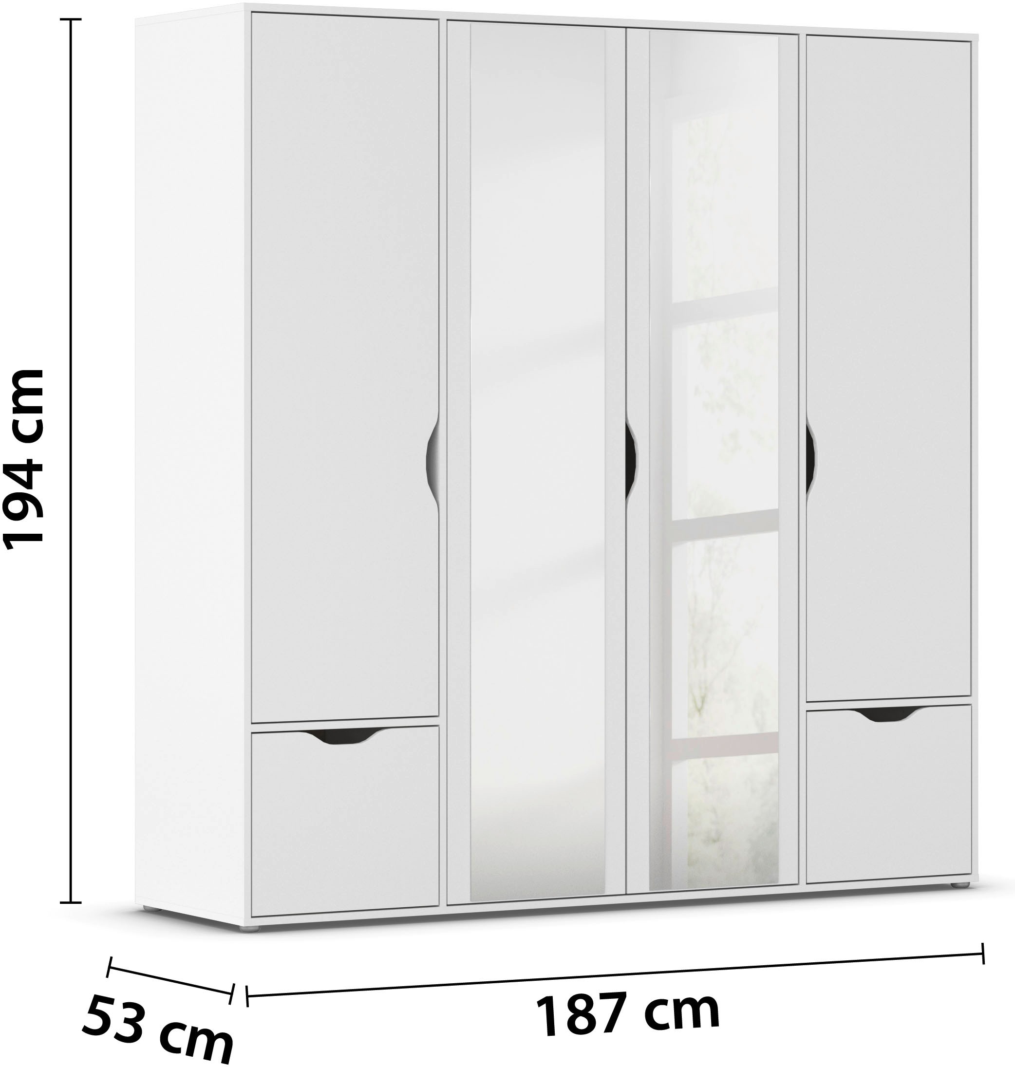 rauch Drehtürenschrank »Kleiderschrank Schrank Garderobe Wäscheschrank NARAI mit Schubladen«, (in 3 verschiedenen Ausstattungen BASIC/CLASSIC/PREMIUM), Griffausfräsungen für eine grifflose Optik TOPSELLER MADE IN GERMANY