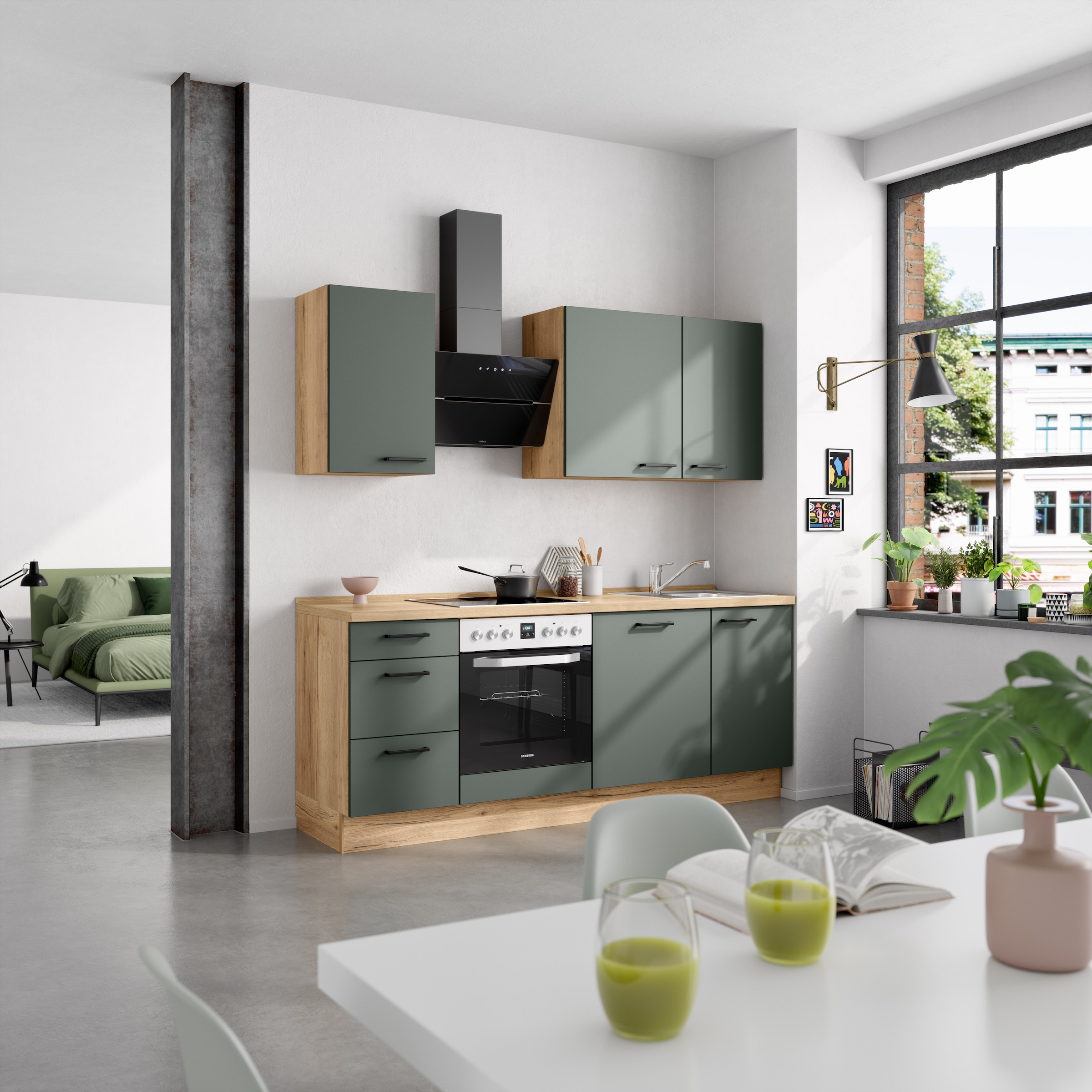 nobilia® Küchenzeile »"Easytouch II"«, vormontiert, Ausrichtung wählbar, Breite 210 cm, wahlw. mit E-Geräten