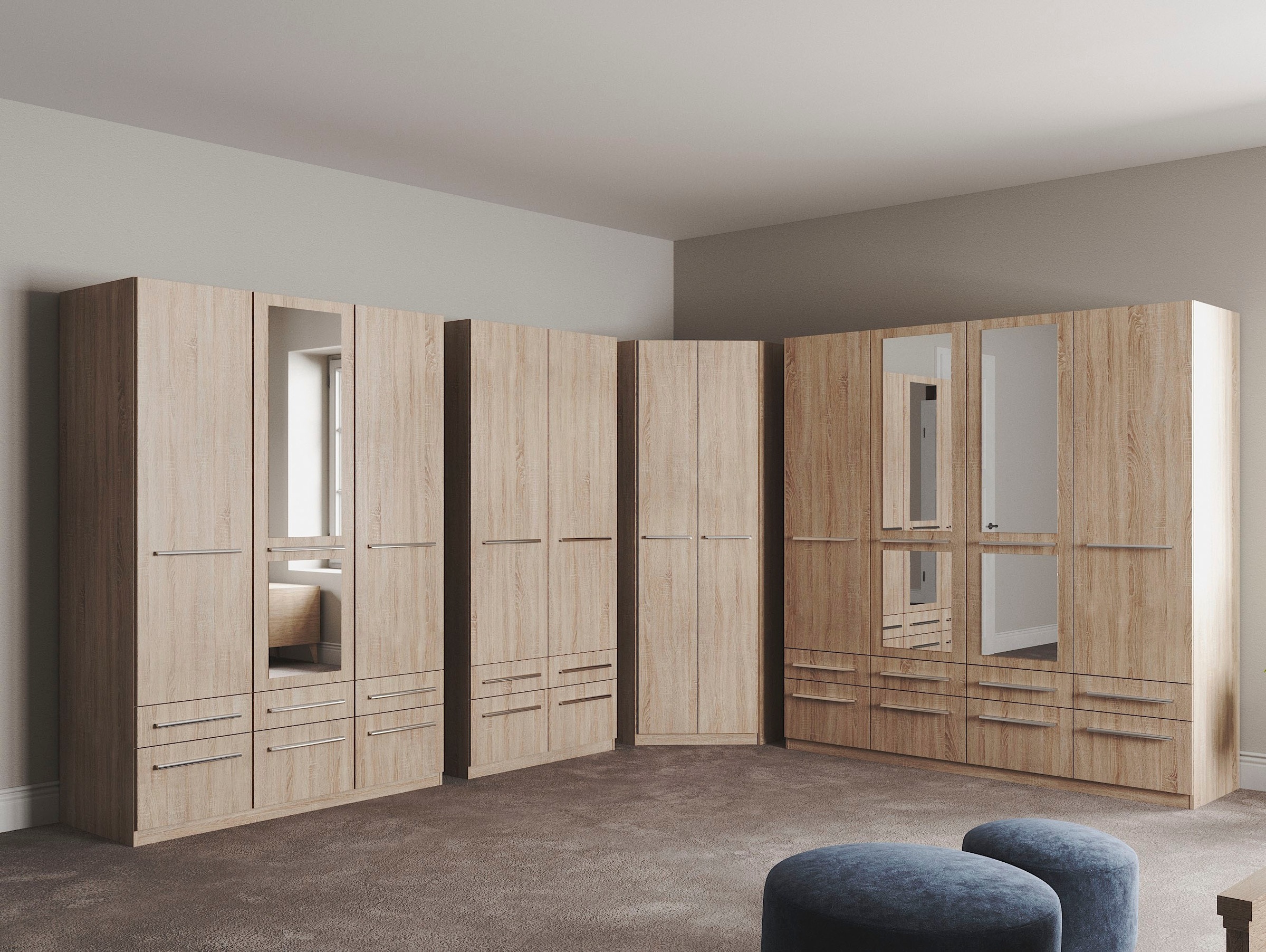 priess Kleiderschrank »Schrank Garderobe Wäscheschrank Barcelona in 5 Breiten«, viel Stauraum, geräumige Schubkästen, mit Spiegel, MADE IN GERMANY