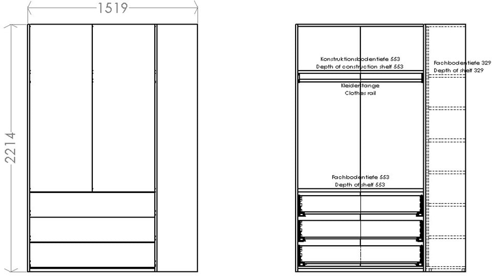 Müller SMALL LIVING Kleiderschrank geräumige »Modular oder bestellen Anbauregal Plus 1«, online links Variante Schubladen, rechts 3 montierbar