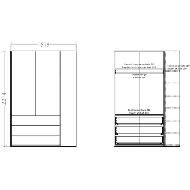Müller SMALL LIVING Kleiderschrank »Modular Plus Variante 1«, 3 geräumige  Schubladen, Anbauregal links oder rechts montierbar online bestellen