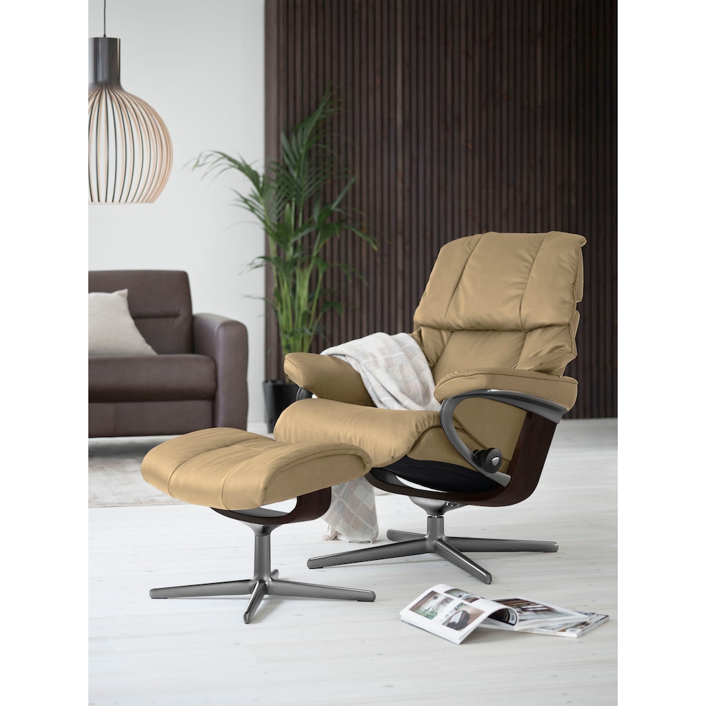 Stressless® Relaxsessel »Reno«, (Set, Relaxsessel mit Hocker), mit Hocker, mit Cross Base, Größe S, M & L, Holzakzent Braun