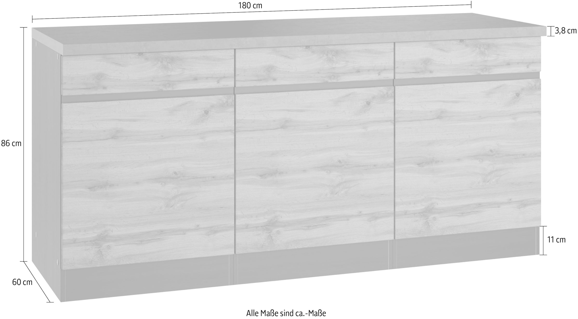 KOCHSTATION Unterschrank »KS-Riesa« Breite 180 cm, MDF-Fronten