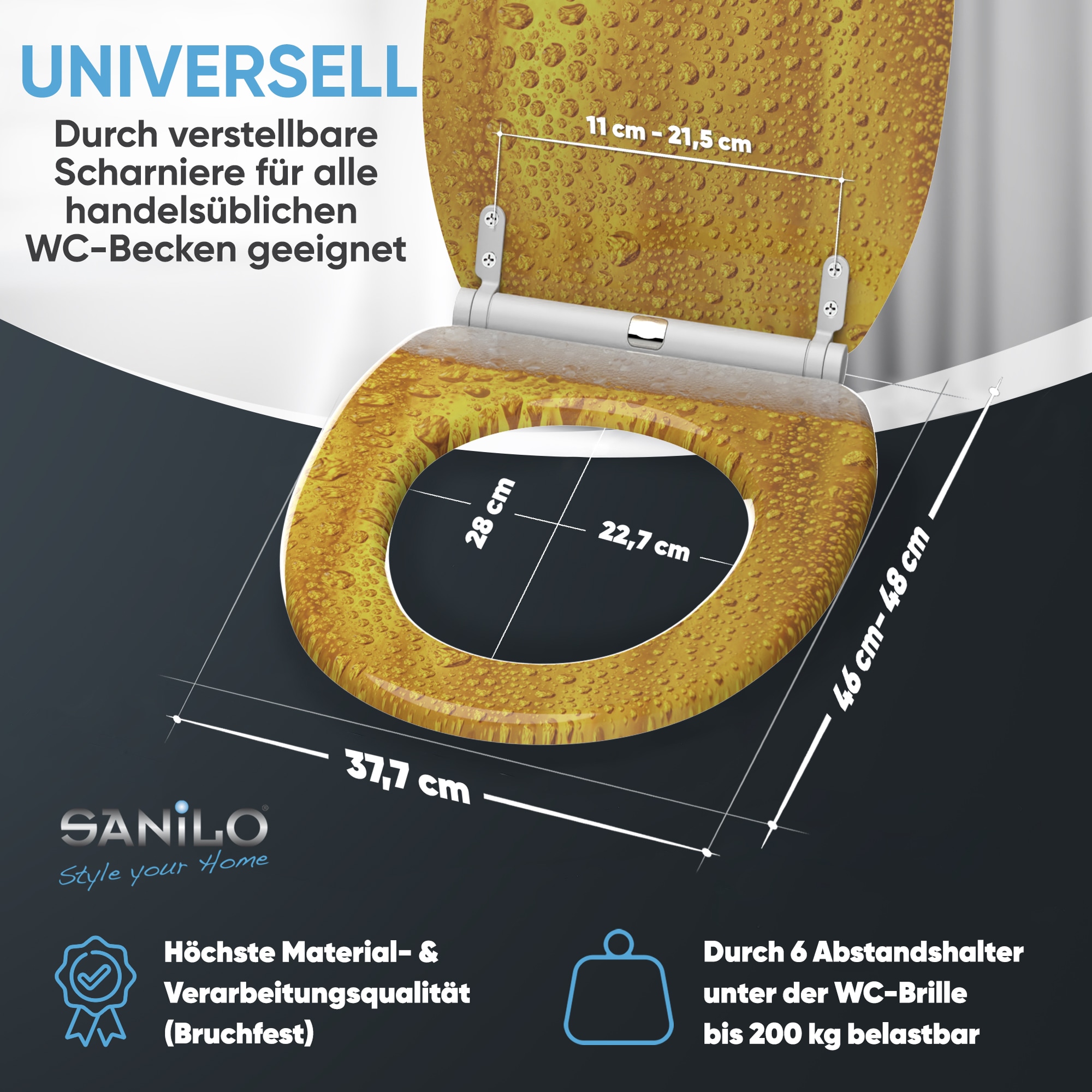 Sanilo WC-Sitz »Bier mit Absenkautomatik & Quick Release« Premium Toilettendeckel, abnehmbar, leichte Montage von oben