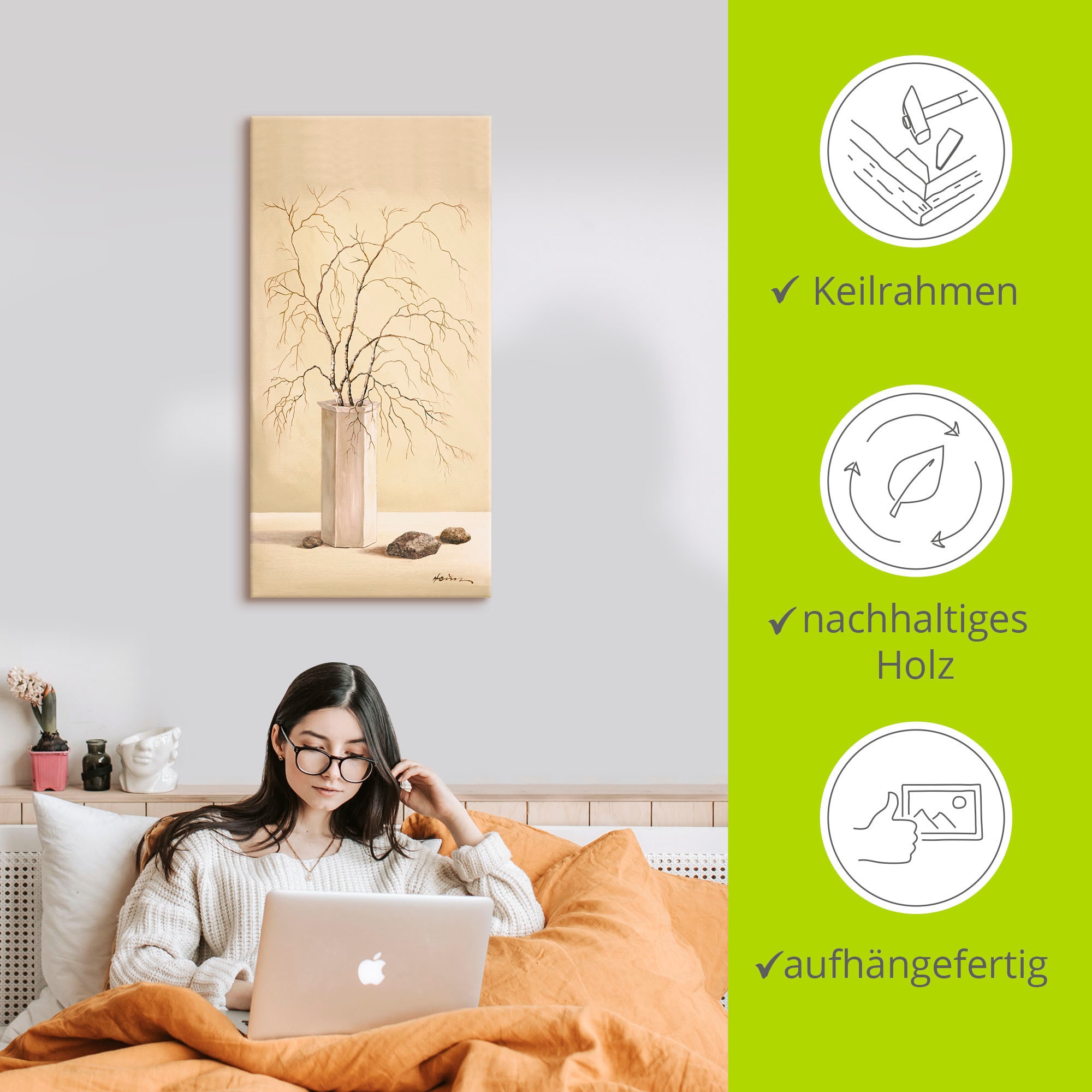 Artland Wandbild »Birkenzweig«, Vasen & Töpfe, (1 St.), als Alubild, Outdoorbild, Leinwandbild in verschied. Größen