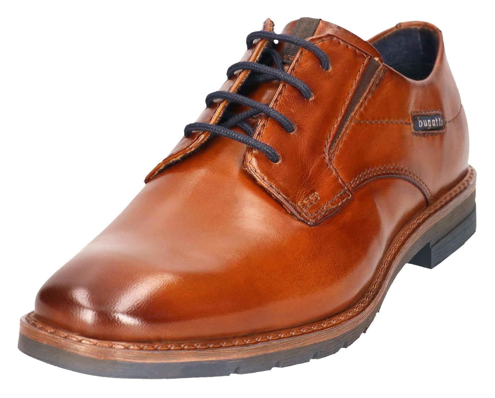 Schnürschuh, Businessschuh, Abendschuh mit kleinen Stretcheinsätzen, Weite G, Gr. 45, cognac used