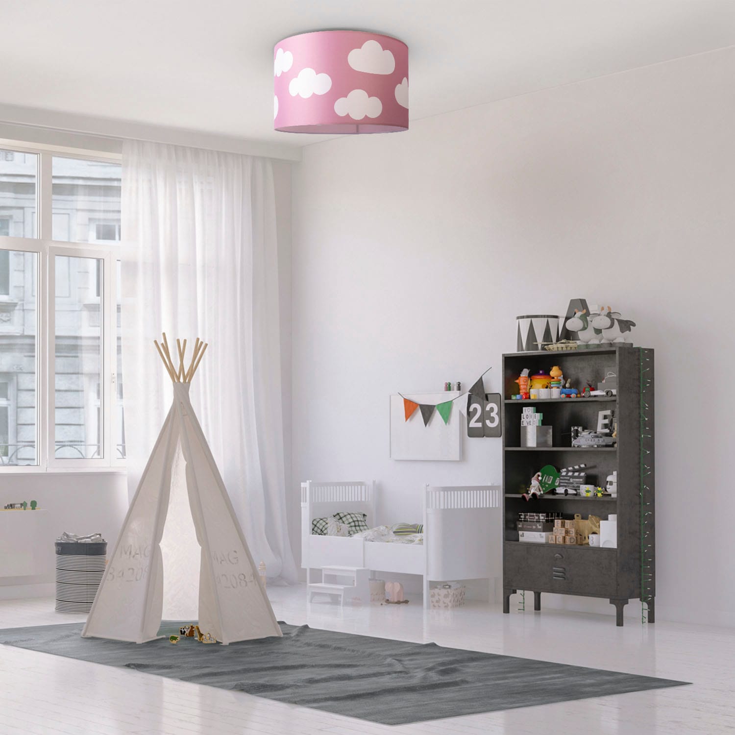 Paco Home Deckenleuchte »Hugo Cosmo«, Leuchtmittel E27 | ohne Leuchtmittel, Deckenleuchte Kinderzimmer Kinder Lampe Wolke Stoffschirm Rund E27