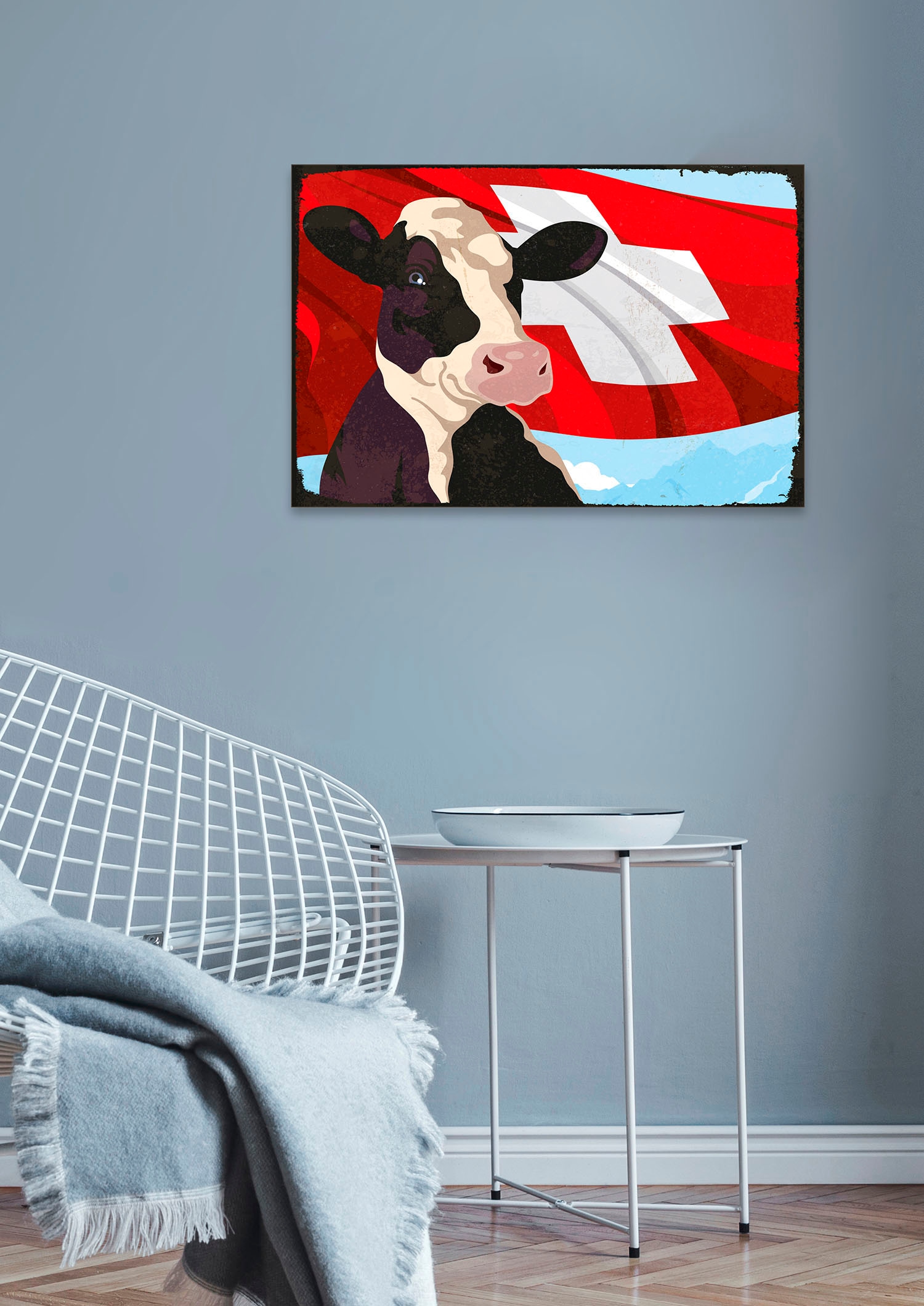 queence Metallbild »Schweizer Kuh« Berge & Alpenbilder   Kuh   Kuhbilder günstig online kaufen