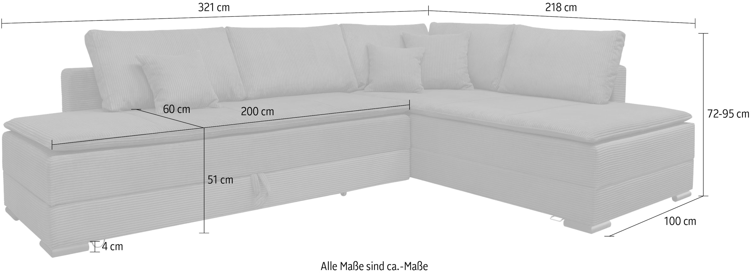 INOSIGN Ecksofa, inklusive Bettfunktion und Bettkasten