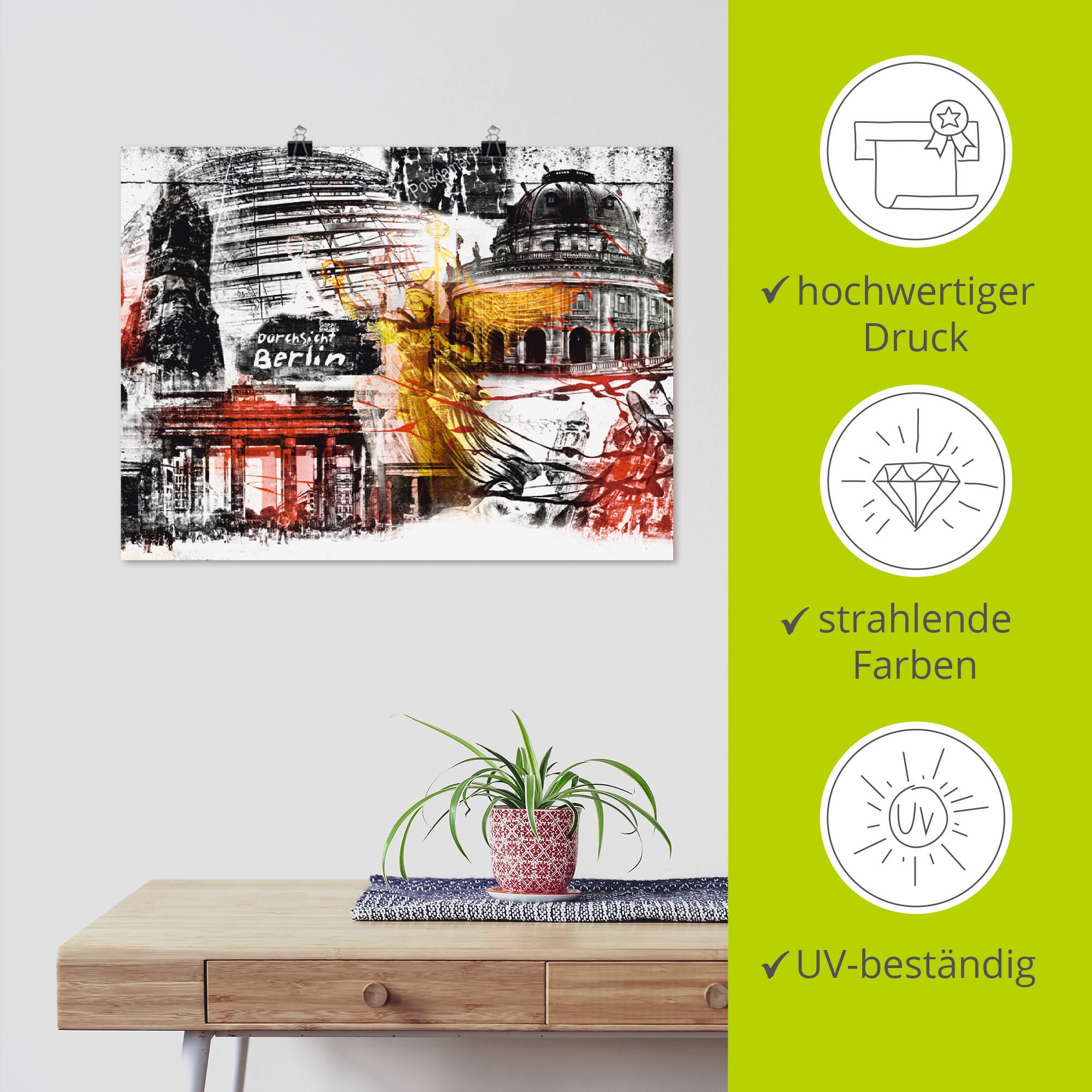 Artland Poster »Berlin Skyline Abstrakte Collage«, Architektonische Elemente, (1 St.), als Leinwandbild, Wandaufkleber oder Poster in versch. Größen