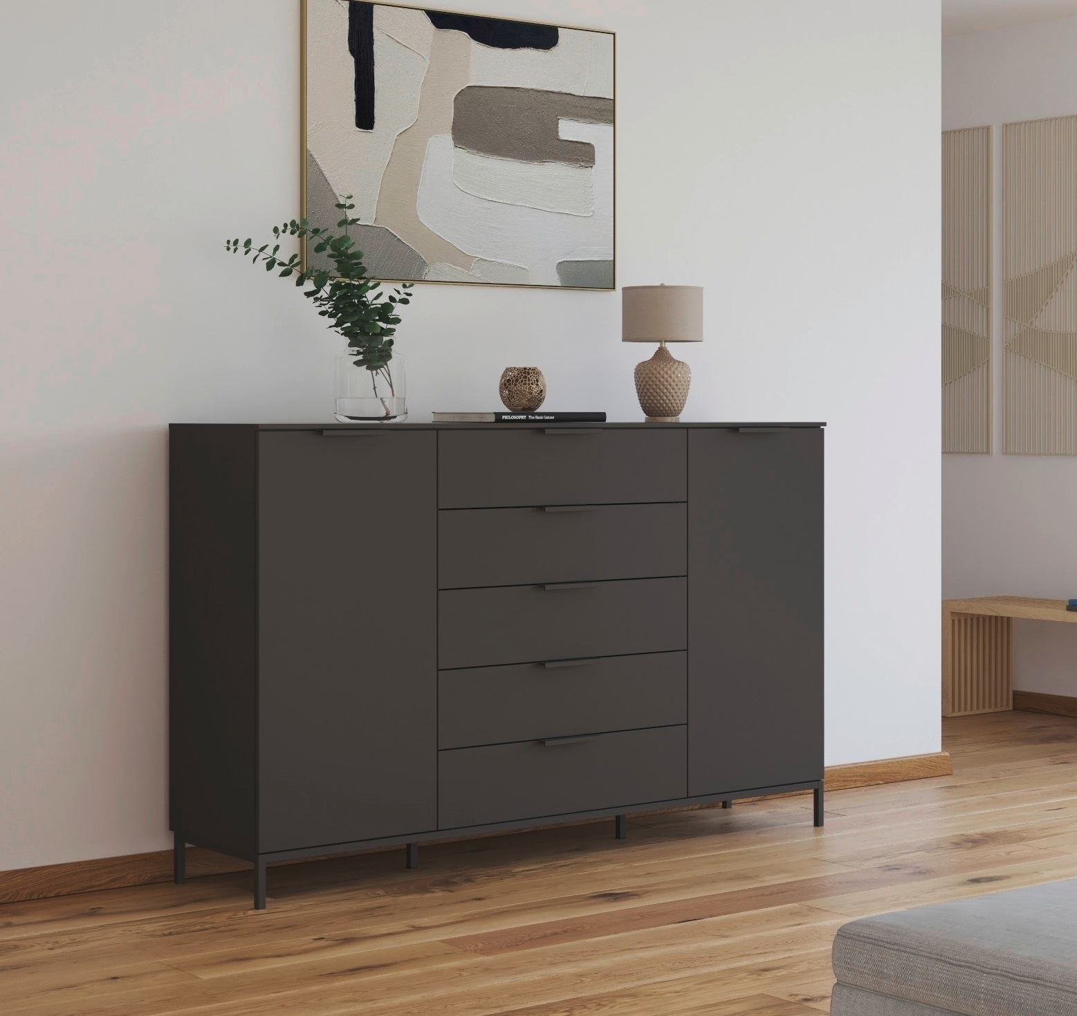 rauch Kombikommode »Kommode Türkommode Sideboard Kombikommode FLIPP«, (Breite 160/180 cm mit 4 Einlegeböden), 2-türig mit 5 Schubladen und Soft-Close-Funktion in zwei Breiten