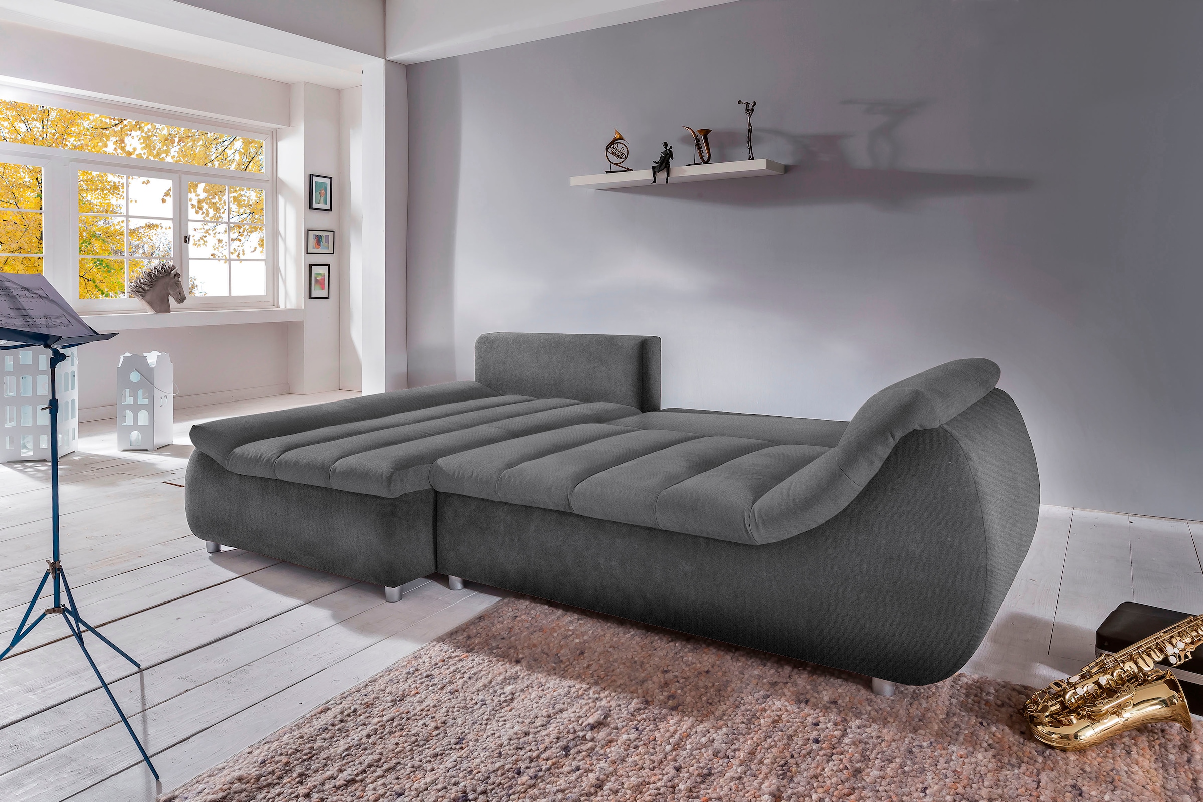 INOSIGN Ecksofa »Imola elegant und bequem, aktuelle Steppung im Sitz, L-Form«, wahlweise mit Bettfunktion
