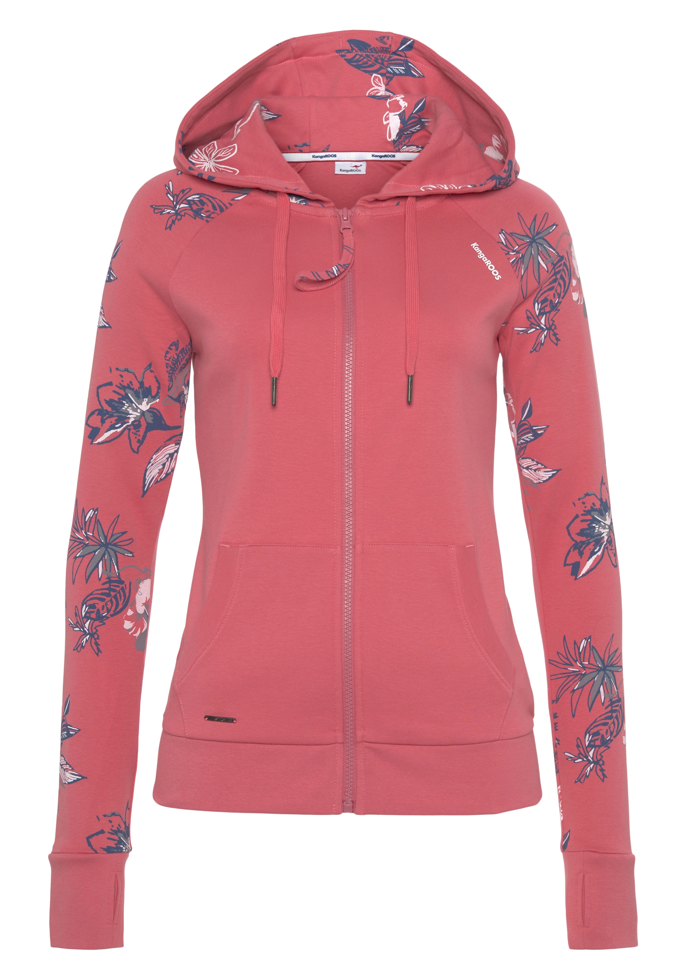 KangaROOS Kapuzensweatjacke, mit blumigem Druck im Hawaii-Look
