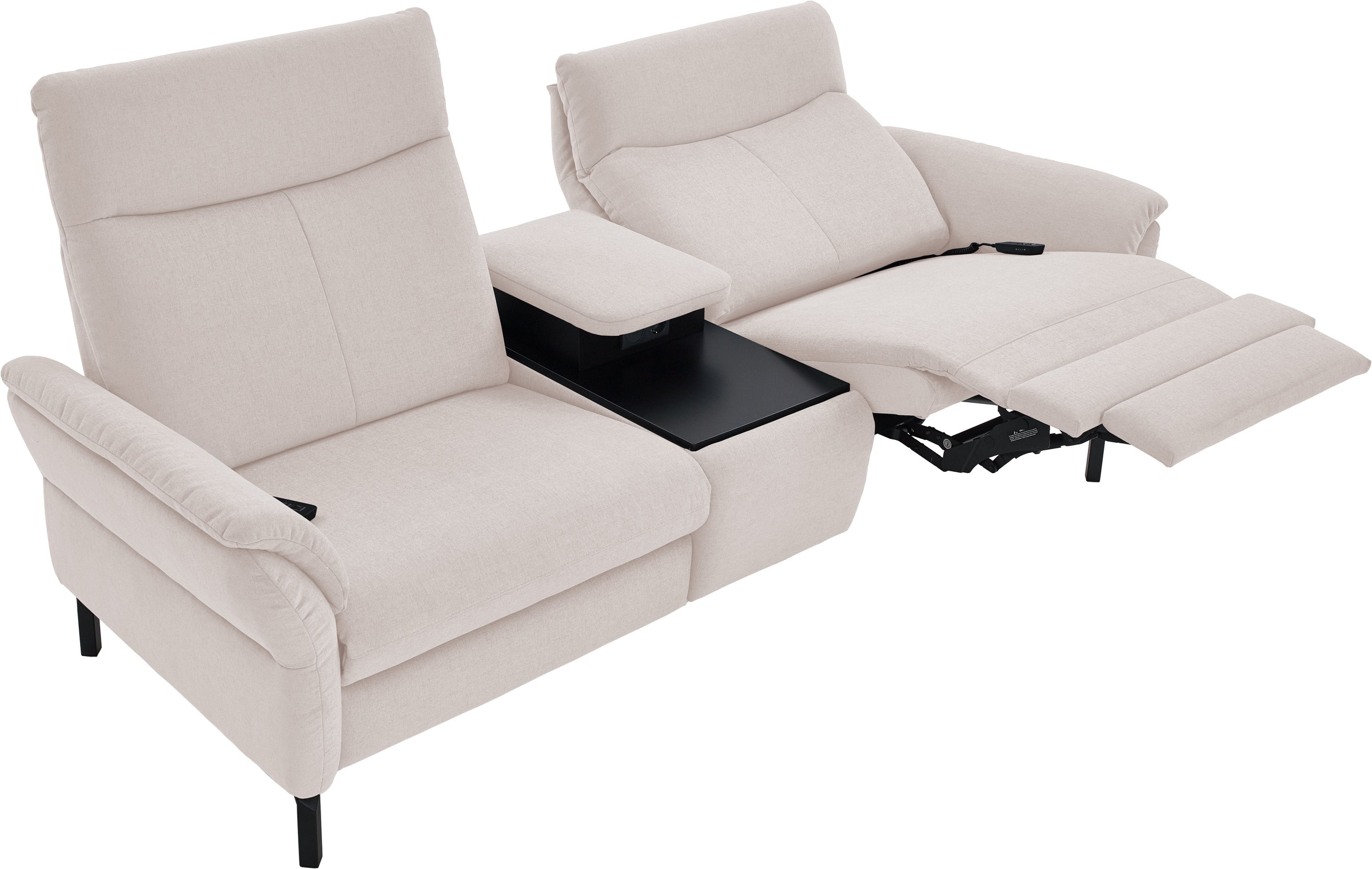 Home affaire 2-Sitzer »Sisto, inklusive 2x Relaxfunktion motorisch mit Herz-Waage-Beschlag« Zwischenelement mit Tisch, Steckdose & USB-Ladestation