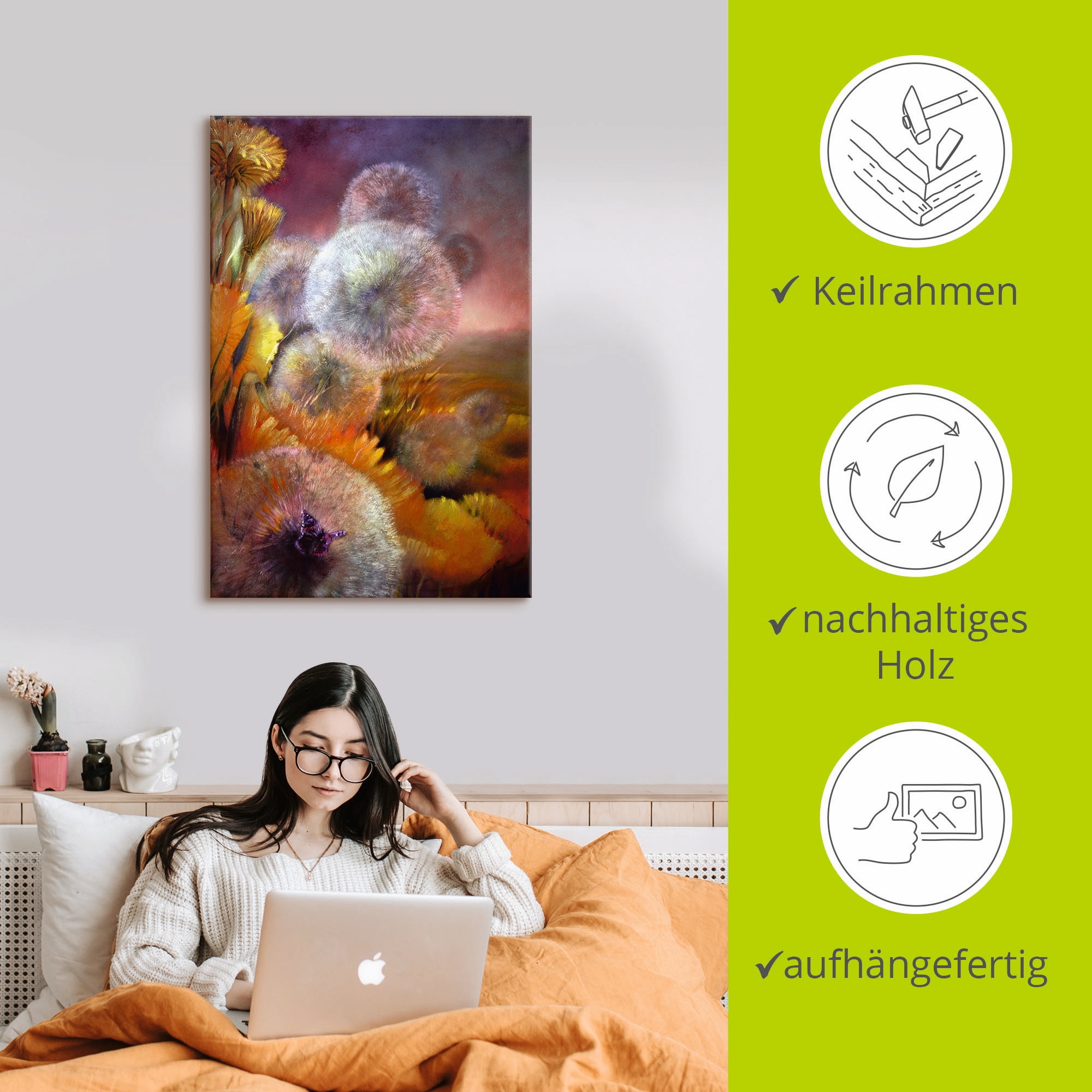 Artland Wandbild »Löwenzahn und Schmetterling« 1 Stk. tlg. als Leinwandbild, Poster in verschied. Größen