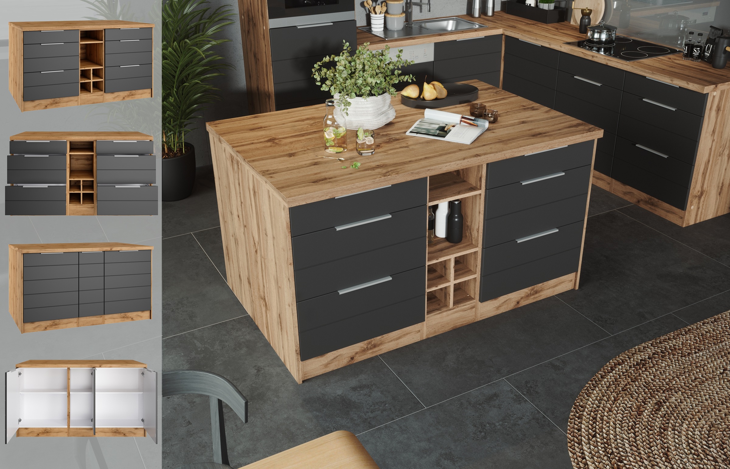 KOCHSTATION Kücheninsel »KS-Luhe, Breite 153 cm, mit Flaschenregal«, MDF-Fr günstig online kaufen