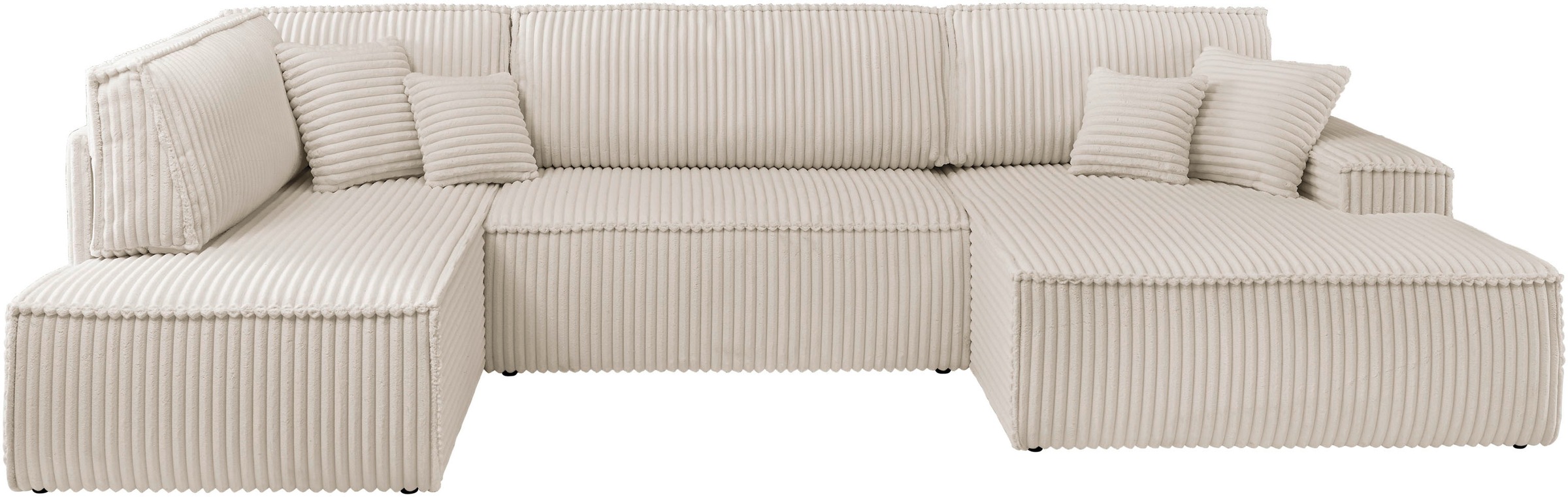 andas Wohnlandschaft »FINNLEY U-Form XXL 329 cm, Schlafsofa, Schlaffunktion m. Bettkasten«, (194/139 cm), Bouclé, Struktur und Cord