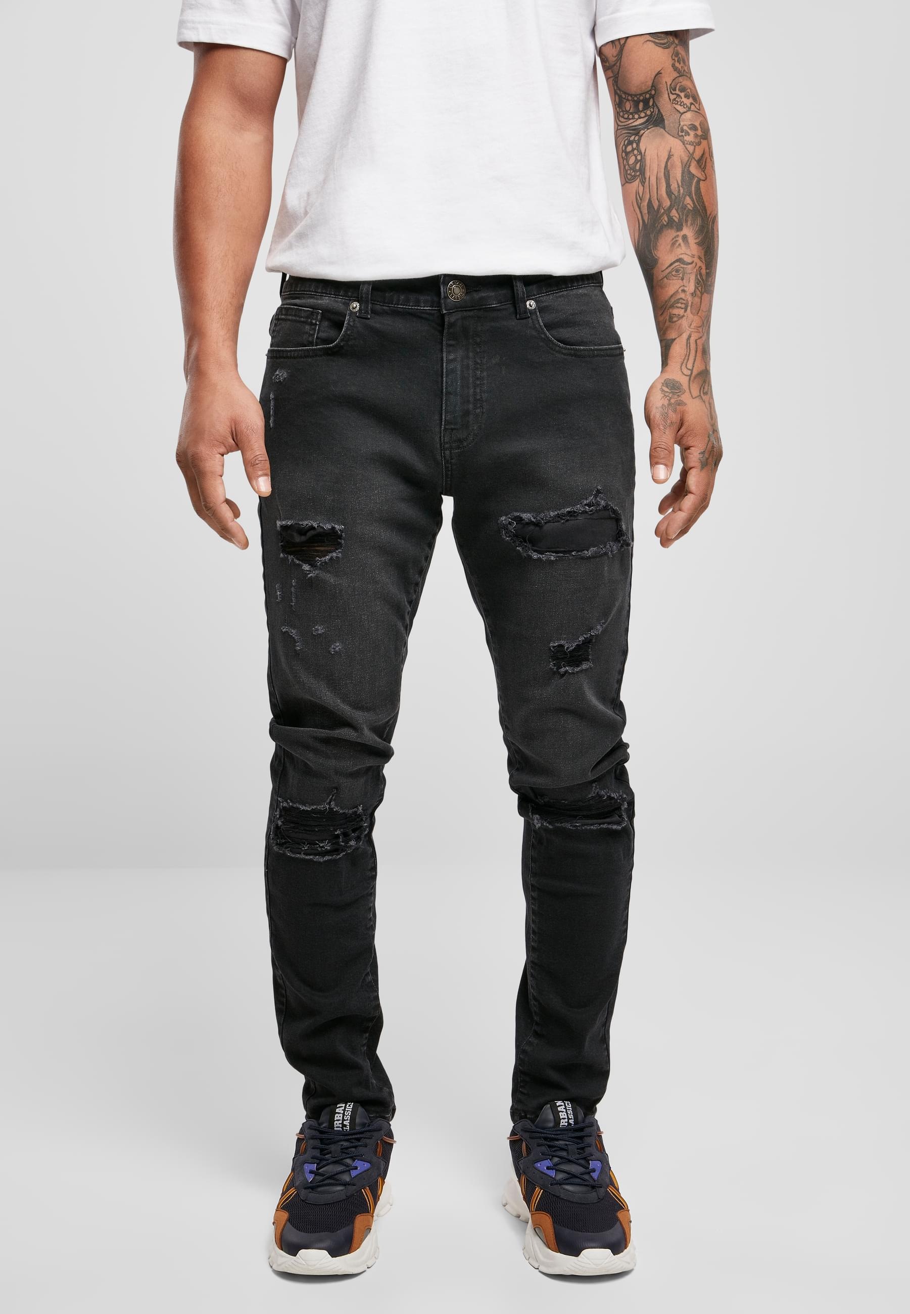 URBAN CLASSICS Bequeme Jeans »Urban Classics Herren Heavy Destroyed Slim Fit Jeans« 1 Stk.