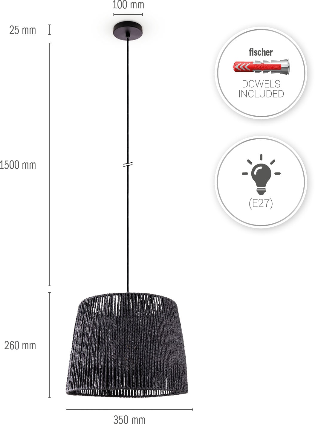 Paco Home Pendelleuchte »Hugo Amadeo« E27 Wohnzimmer Esszimmer Rattan Optik Boho Lampenschirm Papier