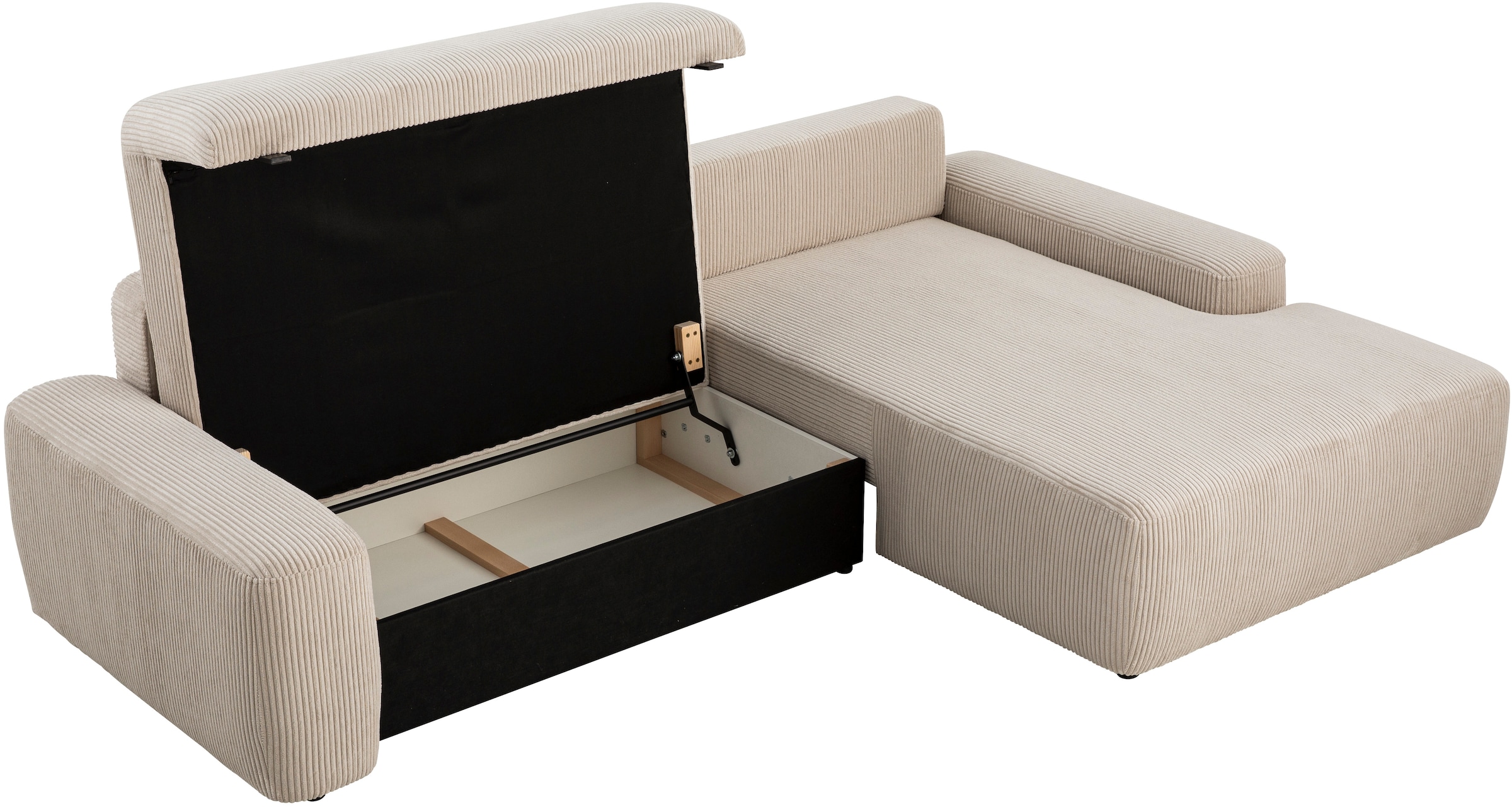 INOSIGN Ecksofa »TORGE (264cm), Schlafsofa in Cord, Samtvelours o Struktur fein, L-Form«, Schlaffunktion, Bettkasten, Liegefläche: 125/210 cm