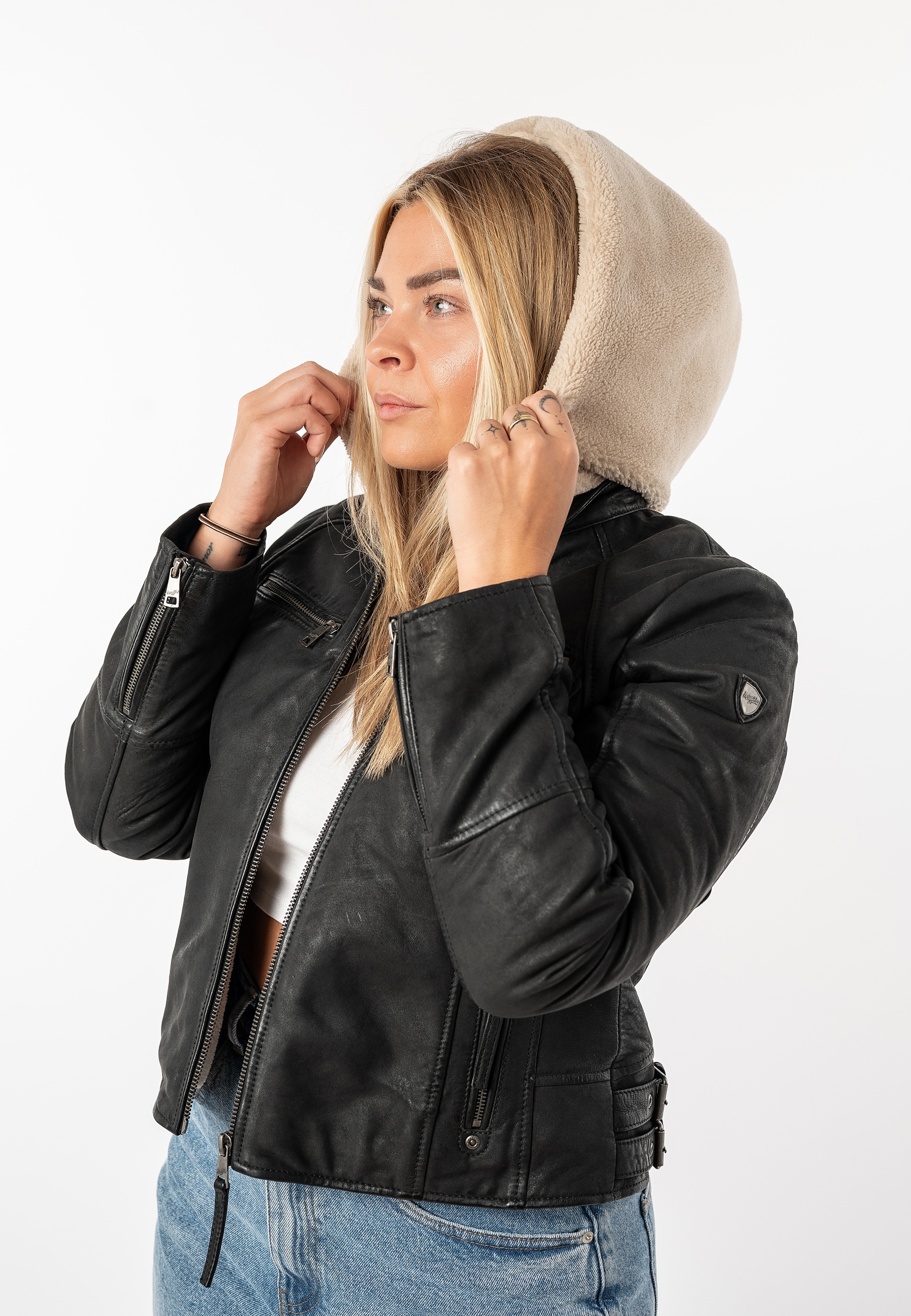 Mauritius Lederjacke »MWNedra« mit Kapuze mit abknöpfbarer Teddyplüsch-Kapuze