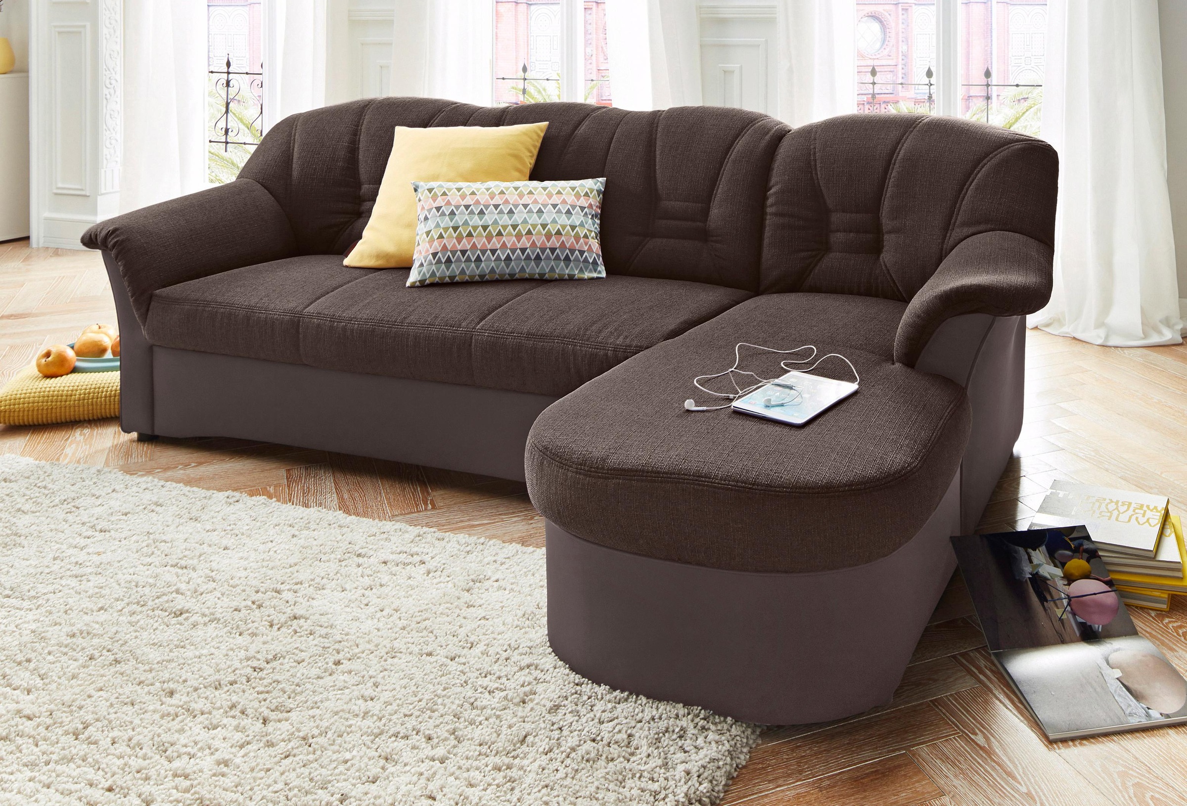DOMO collection Ecksofa »Elva, zeitlose Formensprache, elegante Rückensteppung, L-Form«, wahlweise mit Bettfunktion und Federkern